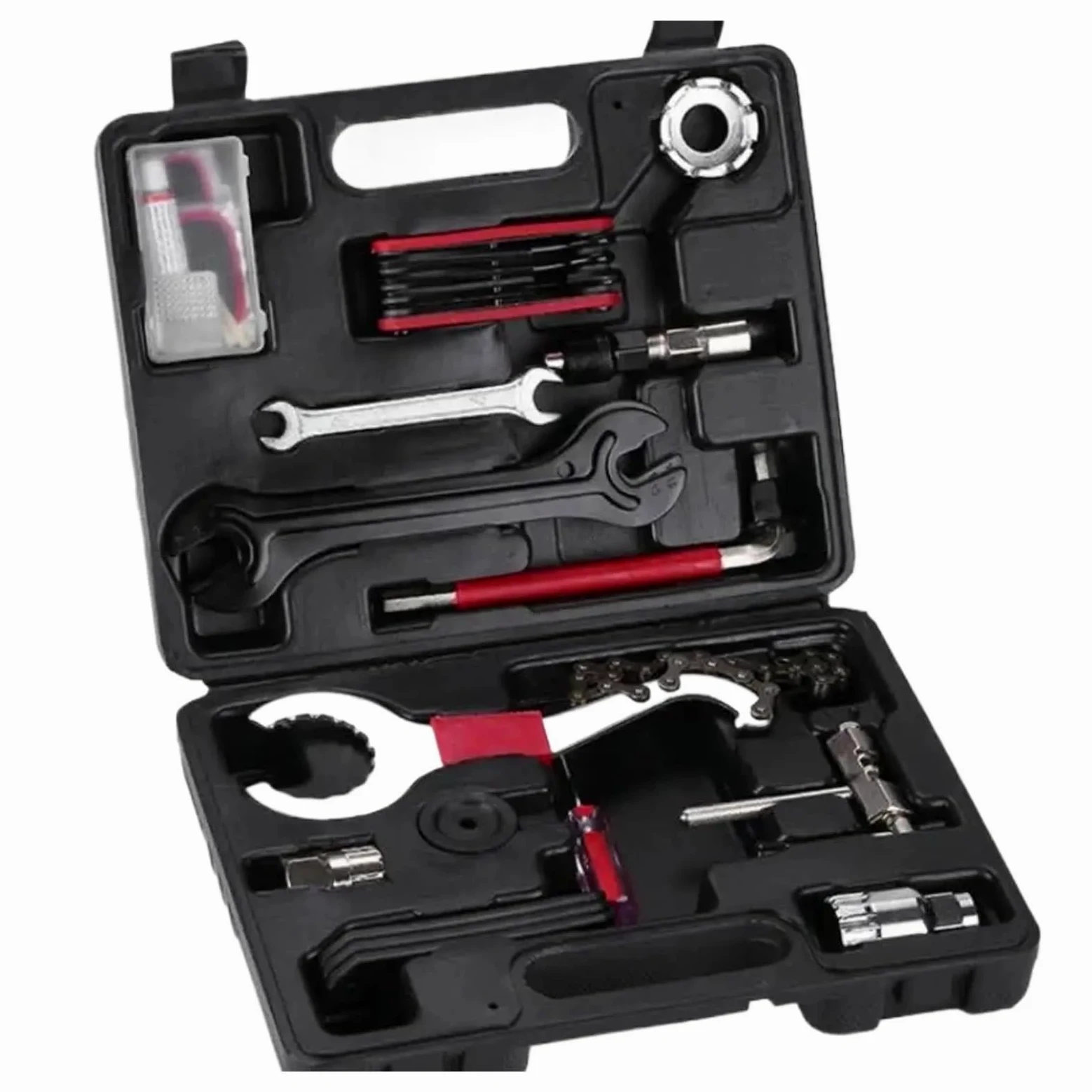 Juego de herramientas universales reparación bicicletas, llave y cadena for radios bicicleta montaña carretera, desmontaje volante pedalier, multifuncionales multiusos