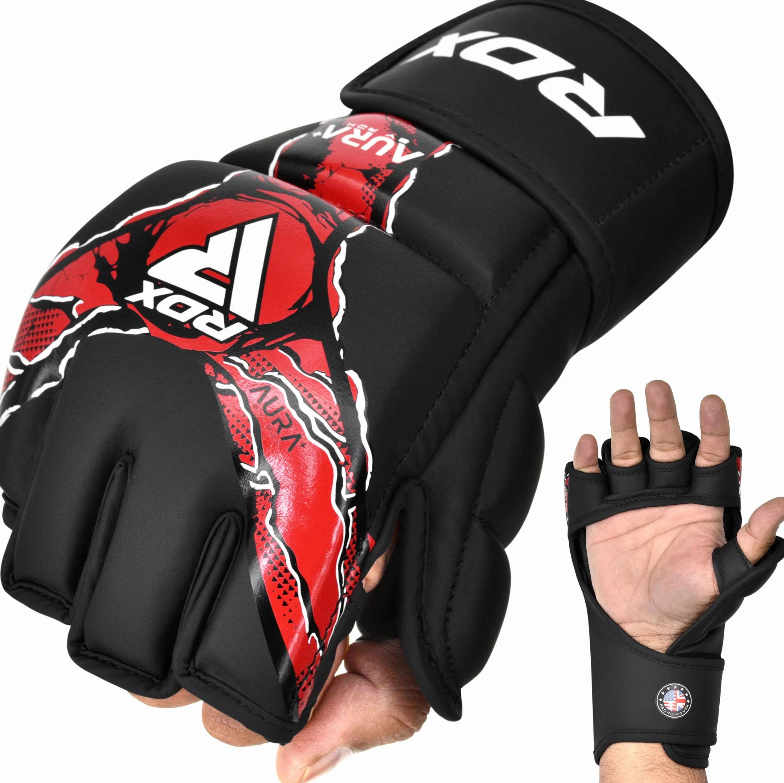 RDX Aura Plus F-17 Guantes de MMA de Cuero con Protección Reforzada para el Pulgar