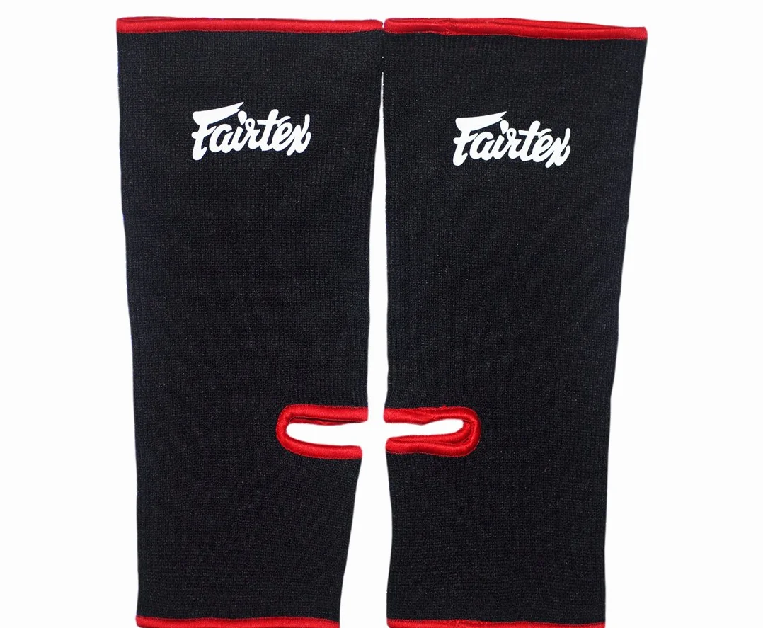 Fairtex Ankle Guard Support Protector for Muay Thai, K-1, MMA, Boxing, Kickboxing Black with Red One Size