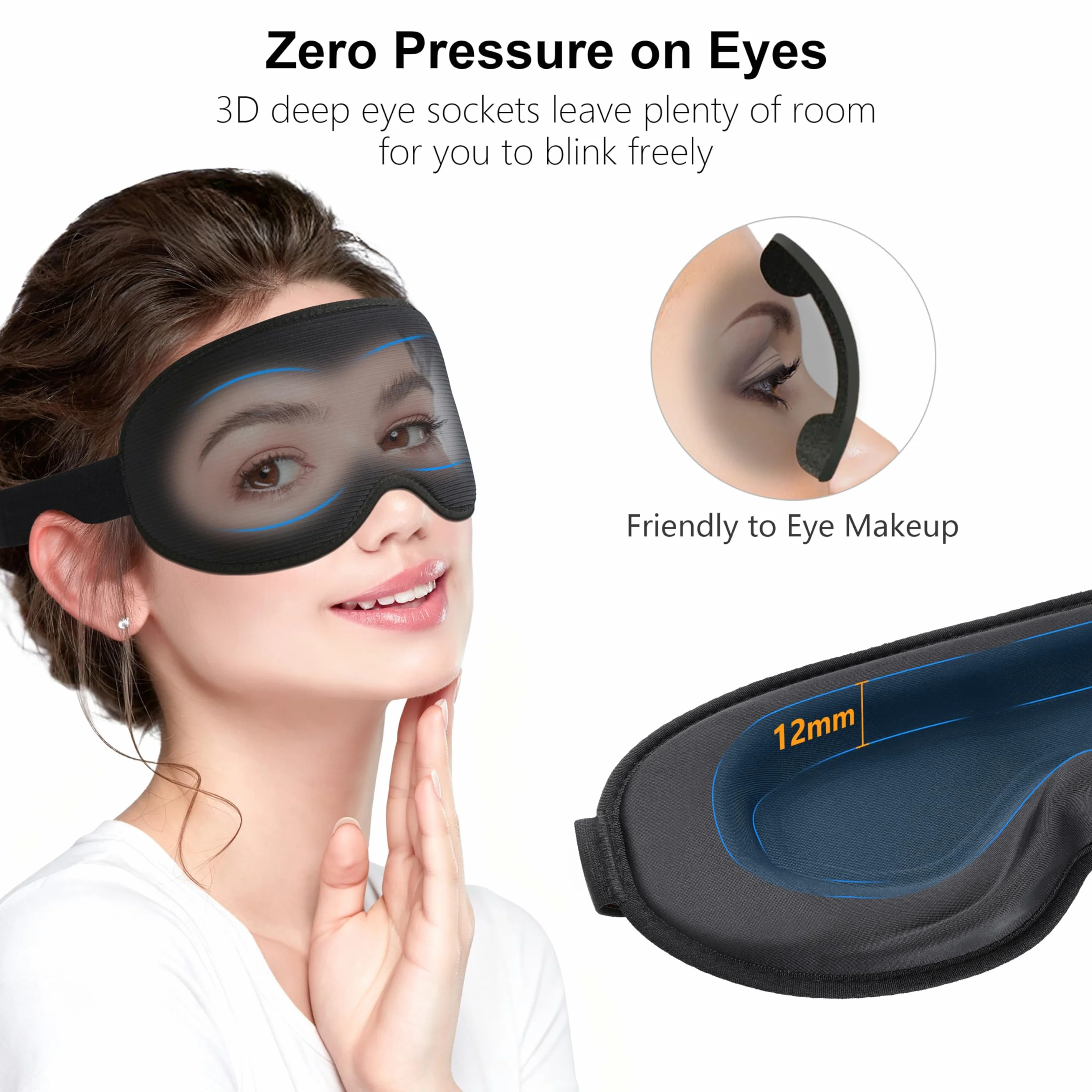 Gritin Antifaz para Dormir, Máscara de Dormir sin Presión Ocular, Correa Ajustable y Tapones, Ultrasuave para Viajar