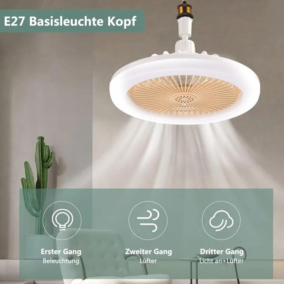 Anyingkai Ventilador de Techo con Luz E27 25cm Amarillo