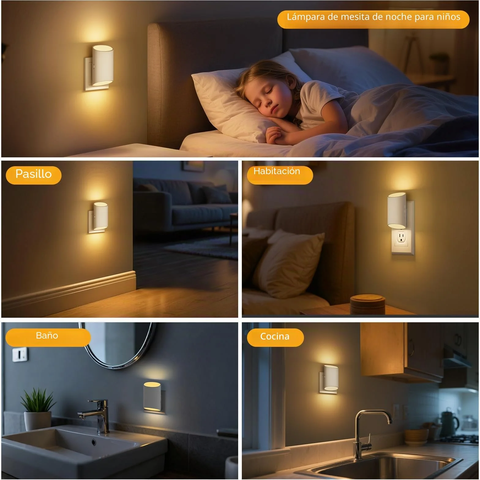 Luz Nocturna Infantil 2 Piezas con Sensor de Movimiento y Luz, 3000K Regulable 1-100 LM para Habitación de Niños
