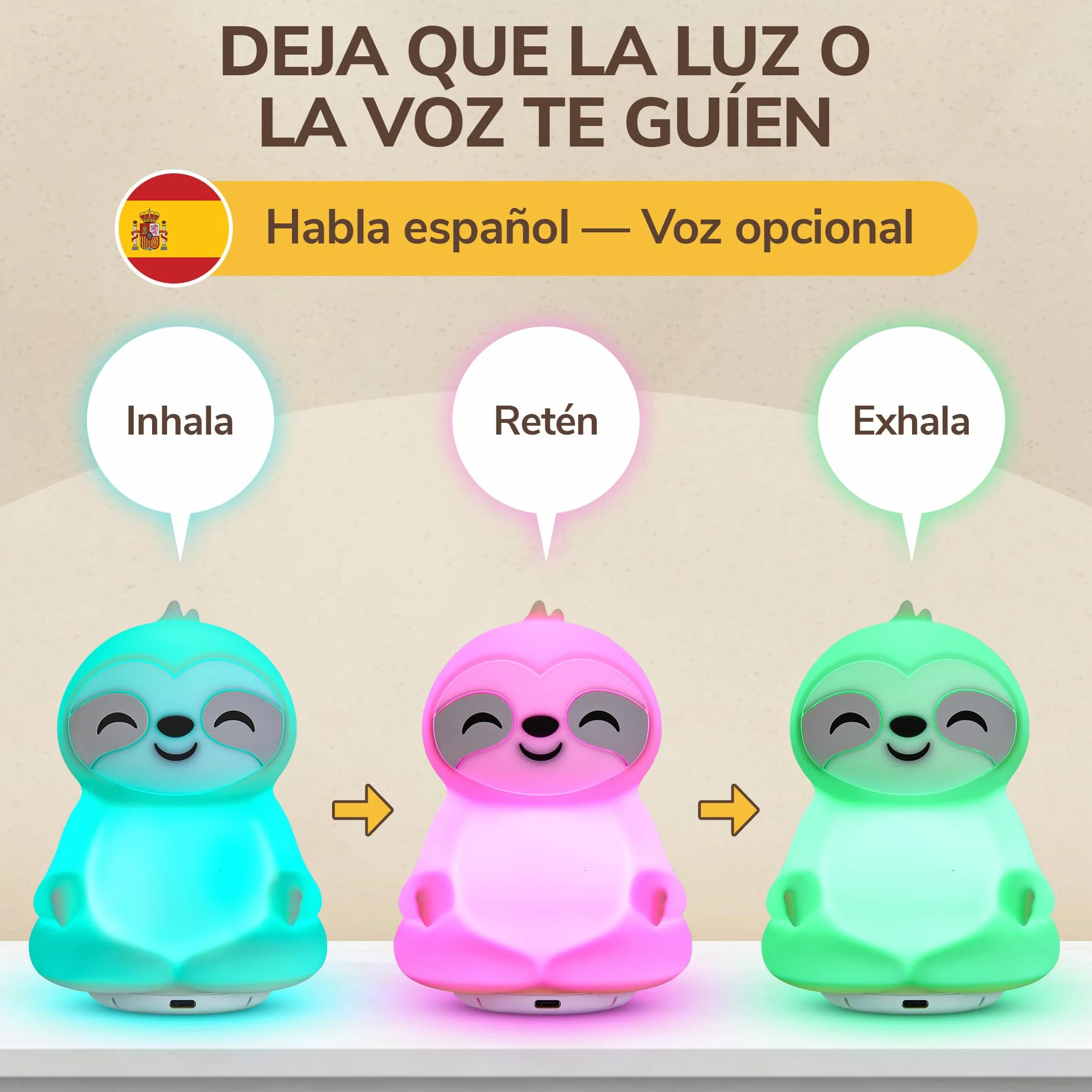 Entrenador de Respiración con Guía de Luz y Voz Recargable Mindfulness Sueño Relajación
