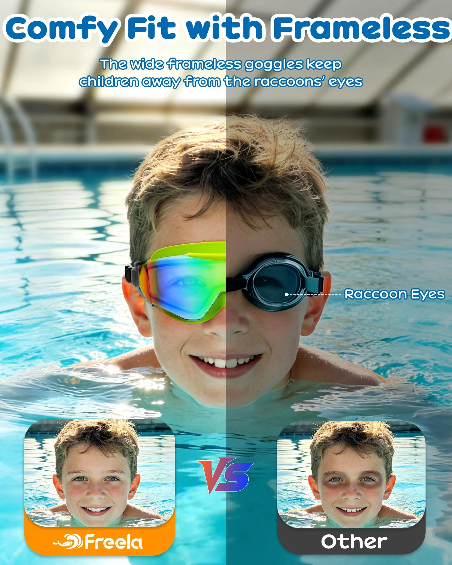 Freela Paquete de 2 gafas de natación para niños de 8 a 16 años, protección UV antivaho, capa extra de silicona, gafas de natación para niños y niñas