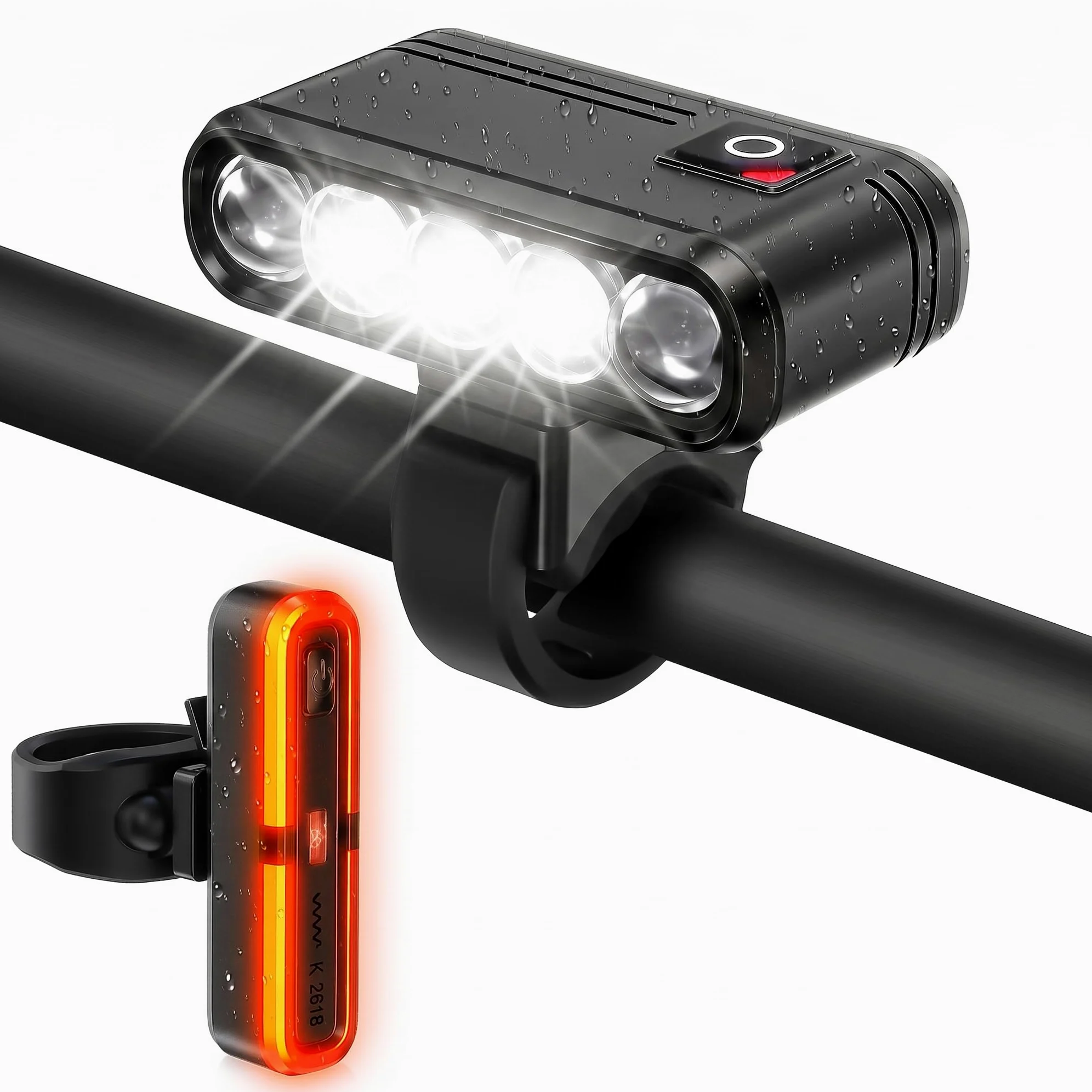 Juego de luces para bicicleta con soporte para GoPro/ordenador de bicicleta, homologación StVZO, USB-C, recargable, antirreflejos, 3 LED faros y luz trasera con luz de freno, IP65 resistente al agua