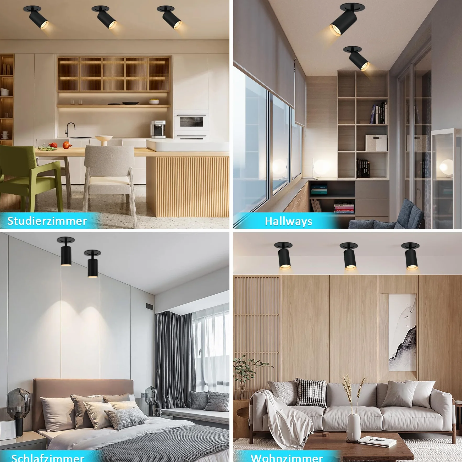 GU10 Lámpara de Techo Negra LED Orientable Giratoria con Anillo Extraíble