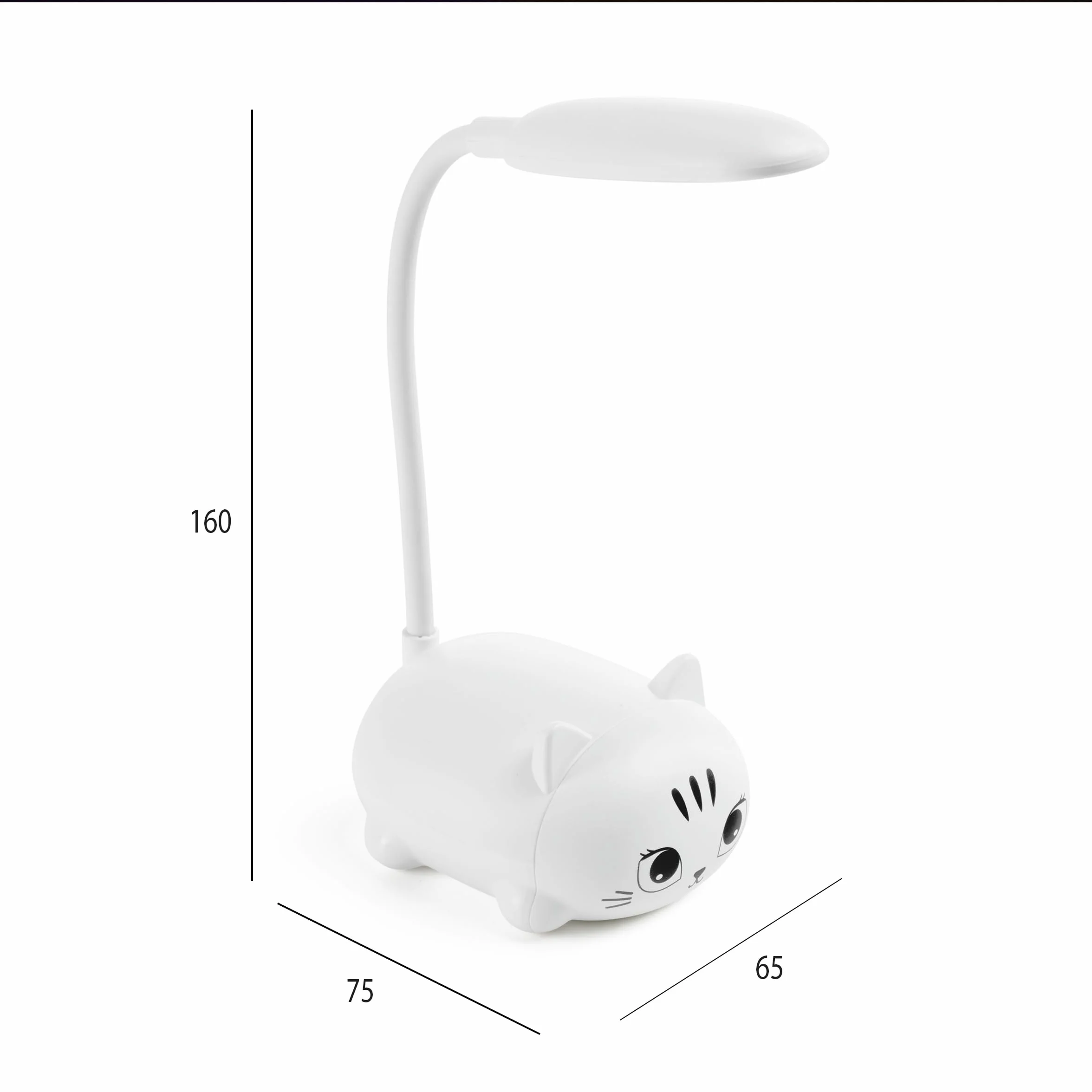 Back2Fun Lámpara de escritorio infantil gatito LED cálida cuello flexible recargable USB luz noche estudio