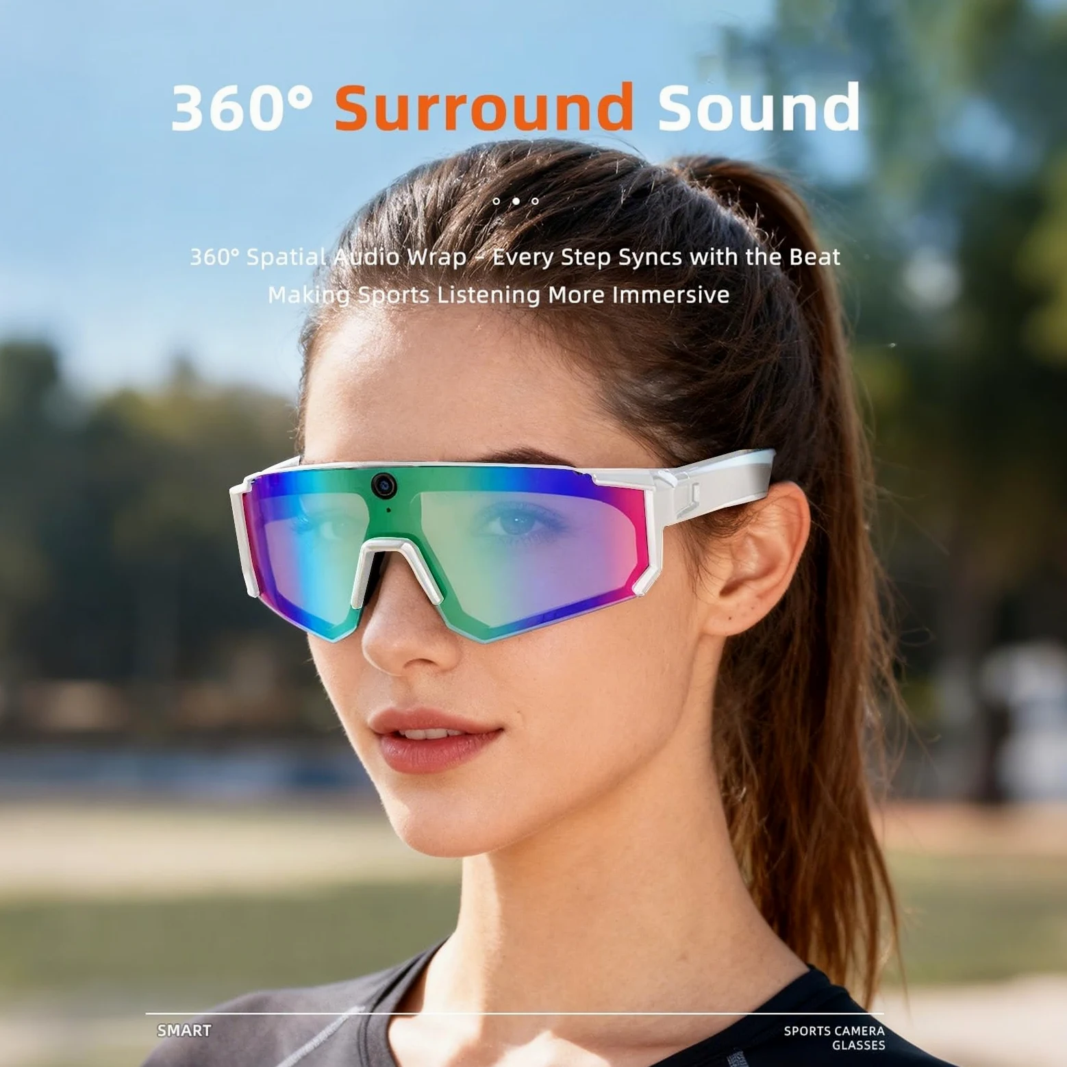Gafas Inteligentes de Ciclismo con Inteligencia Artificial, Lentes de Sol Inteligentes con Bluetooth, Control de Voz, reconocimiento de Objetos (Blue Lens+White Frame)