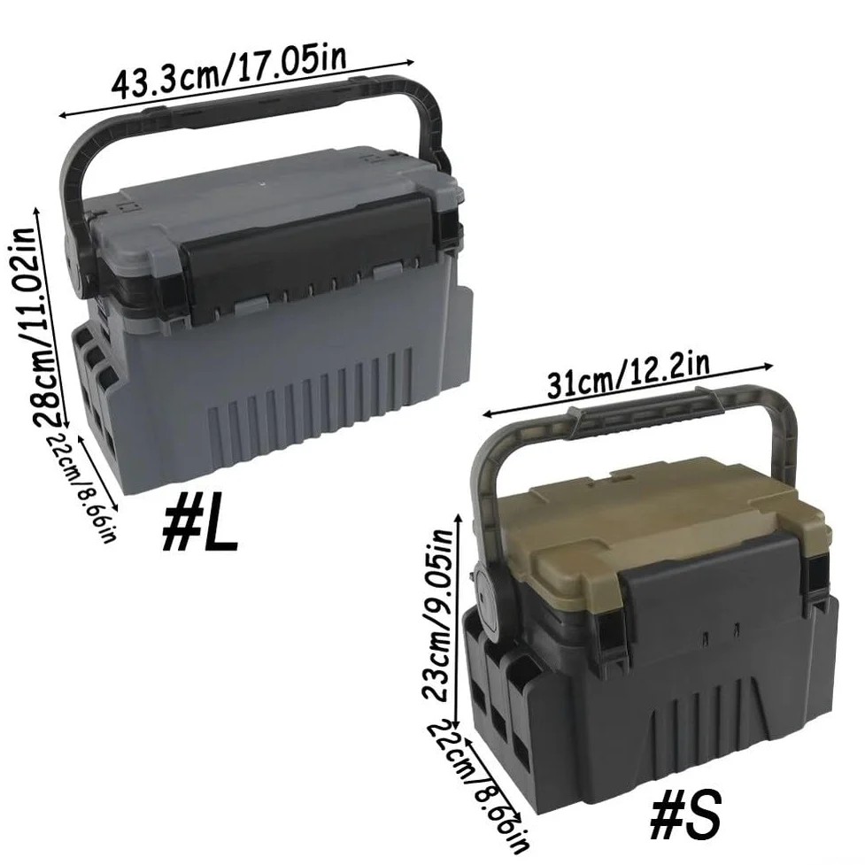 Caja de aparejos de pesca de gran capacidad con particiones ajustables para almacenamiento de señuelos de pesca en el mar y diseño de asiento en color negro (pequeño negro)