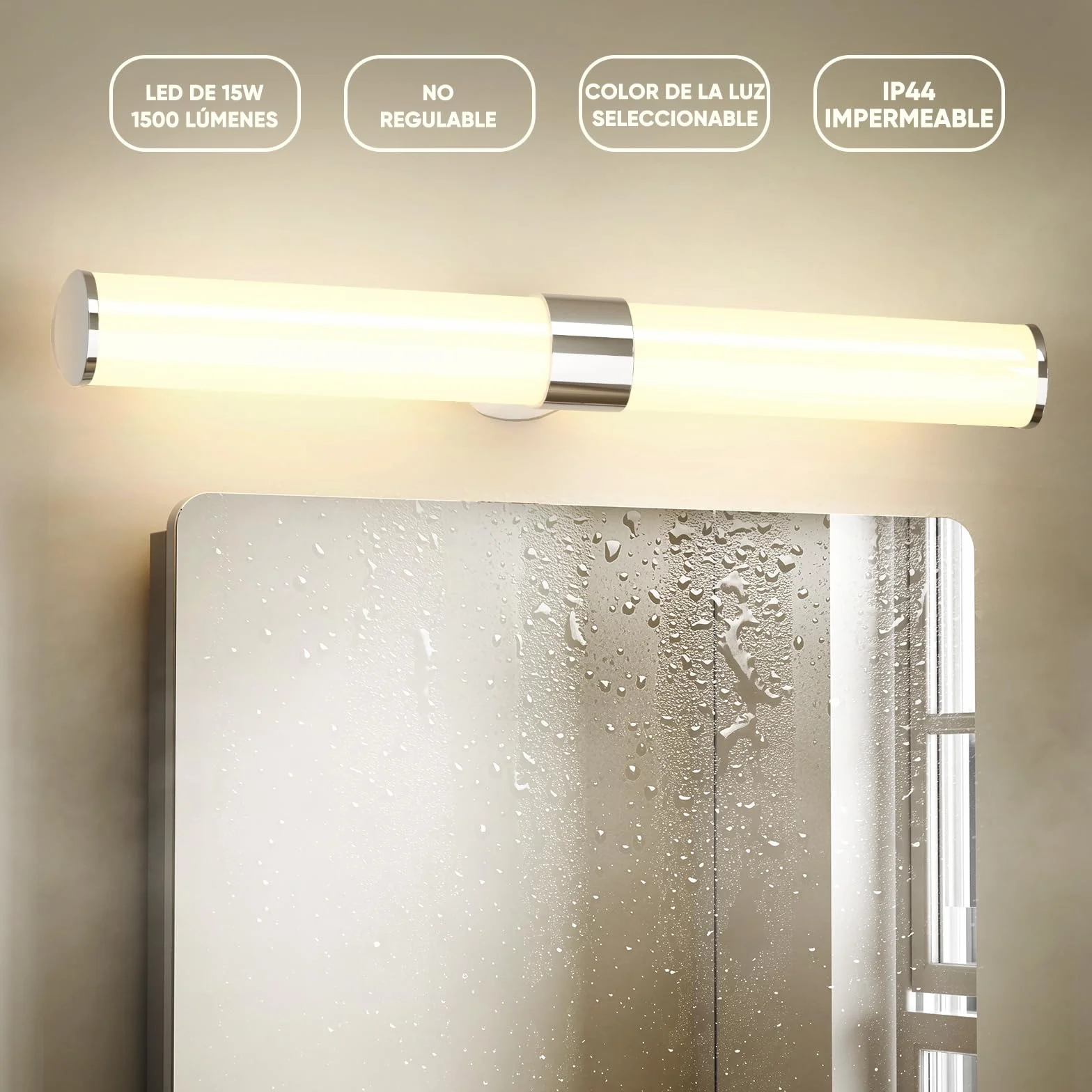 Lámpara Aplique de Pared LED 60cm 15W 1500Lm IP44 Plateada Luz Cálida Neutra Fría