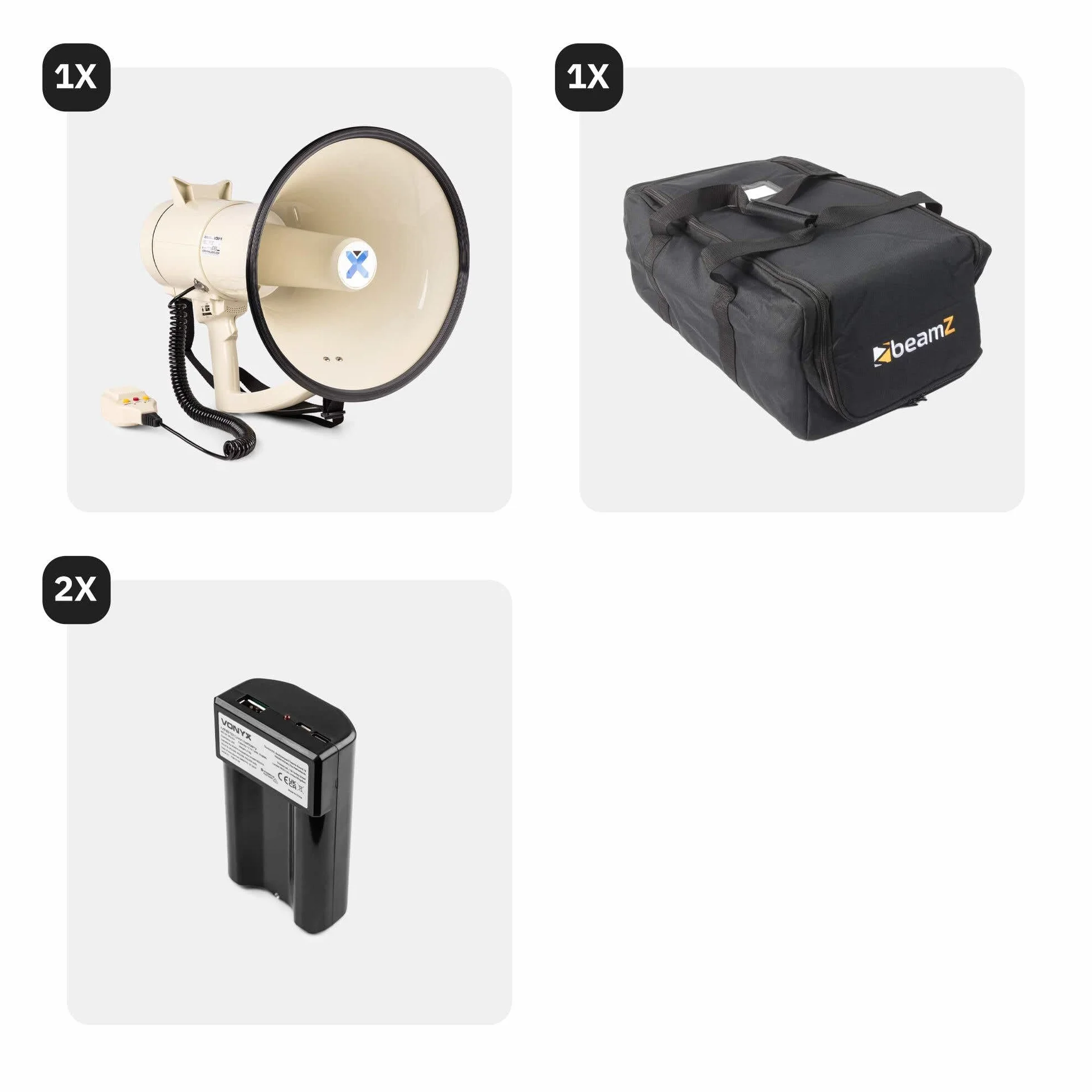 Vonyx MEG120 Megáfono Portátil 120W Bluetooth USB SD AUX con Micrófono y Bolsa de Transporte