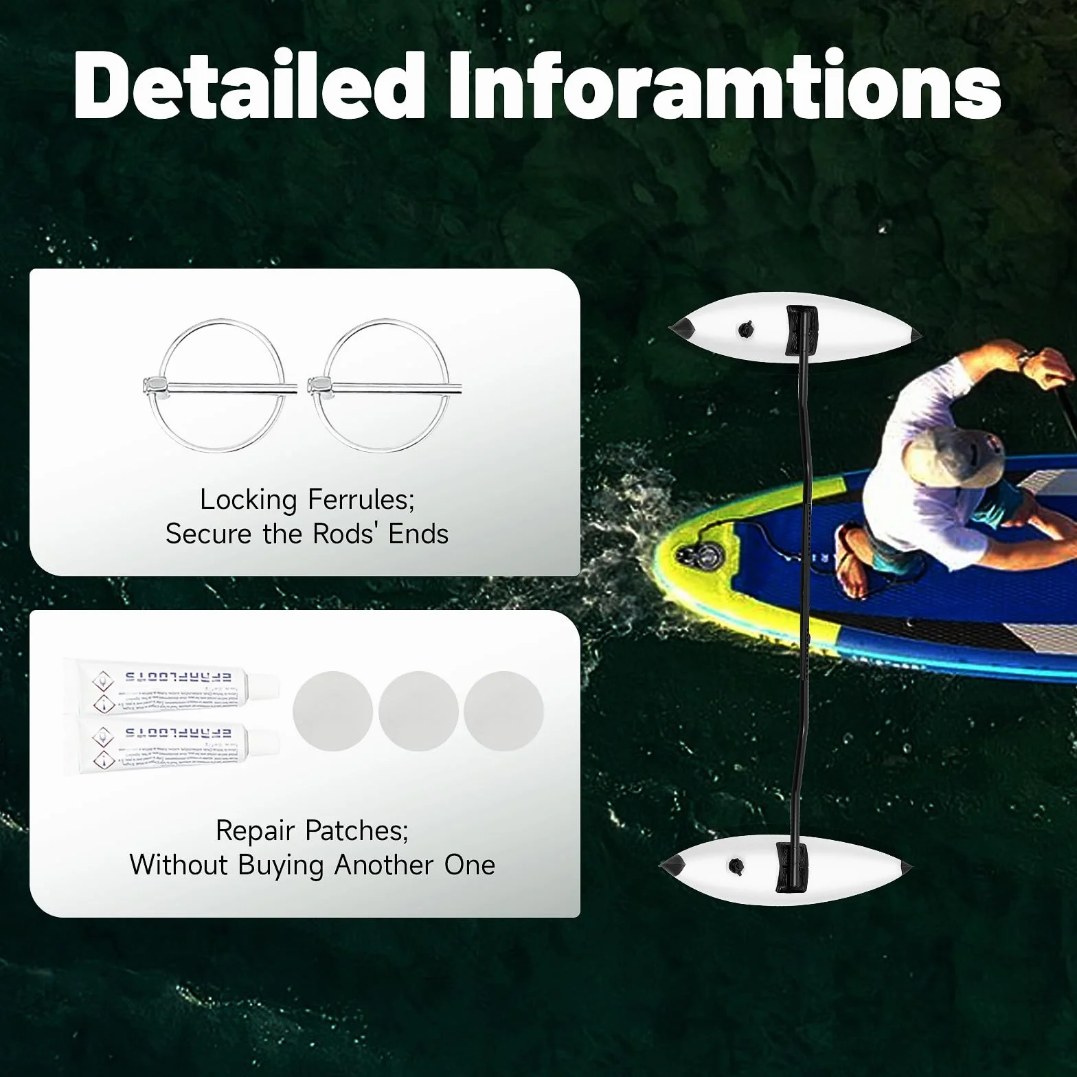 Kayak Inflatable Outrigger Stabilizer 2 Pieces Set with Aluminum Bar for Canoe