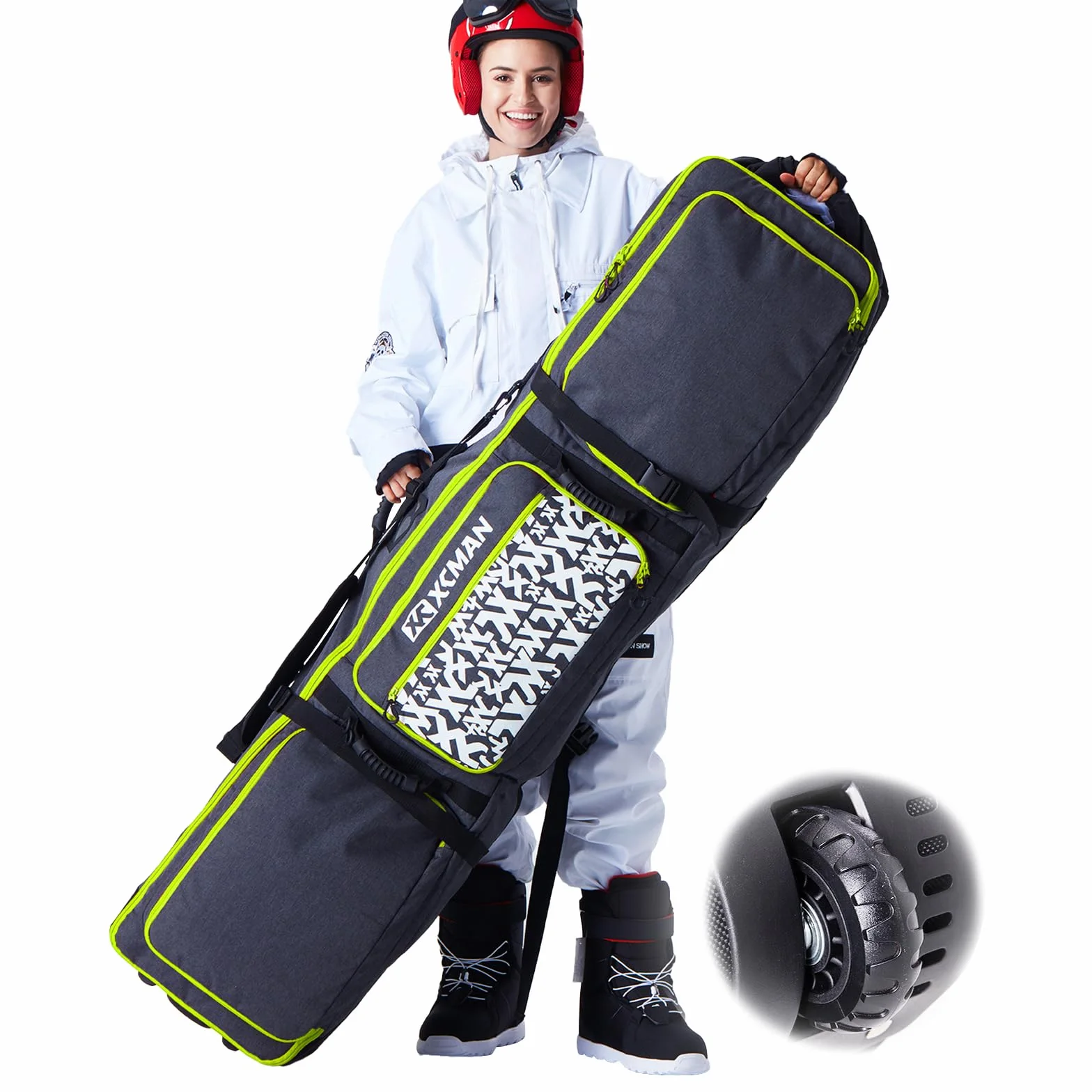 XCMAN Bolsa de snowboard con ruedas acolchada extensible para viajes aéreos ajustable impermeable