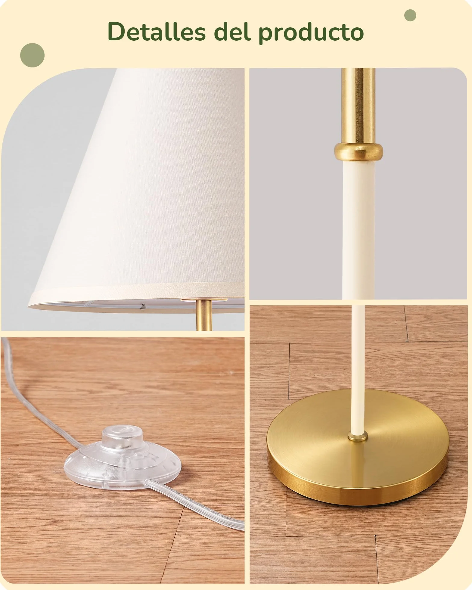 EDISHINE Lámpara de Pie Retro, Pantalla Algodón-Lino, Estructura Metálica, Bombilla LED 2700K Incluida, E27