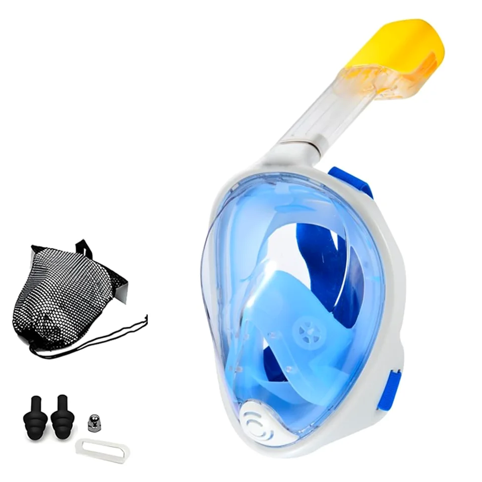 Máscara de buceo, cara completa de 180°, máscara de buceo, respiración libre, tecnología antigolpes y antifugas, con diadema ajustable, adecuada para adultos, adolescentes, niños