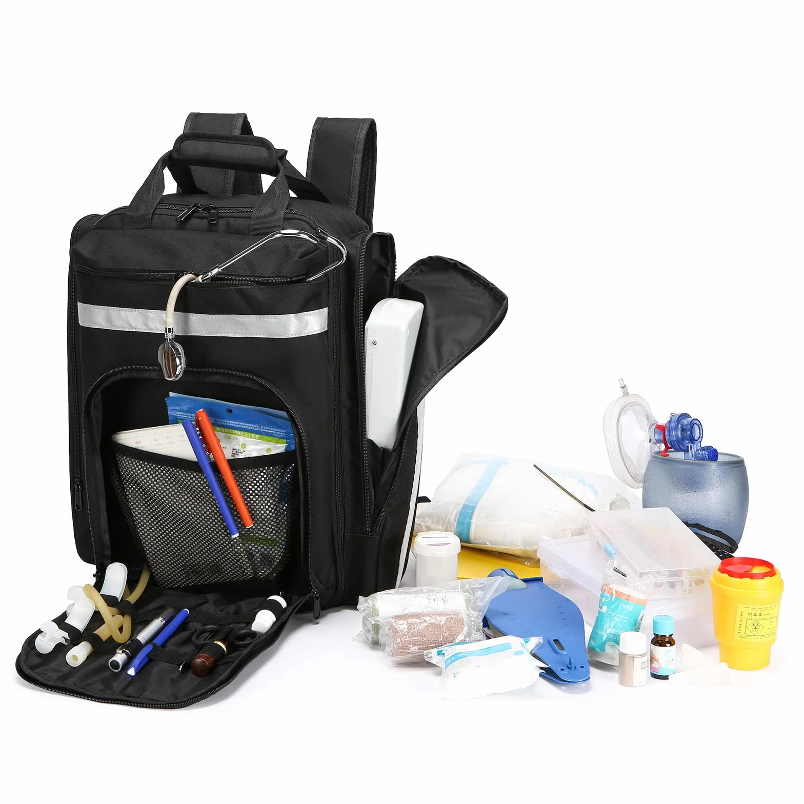 Mochila Profesional de Primeros Auxilios vacía, Bolsa médica táctica con Reflectante, Mochila médica de Primeros Auxilios de Gran Capacidad para Camping, Senderismo,(Negro)