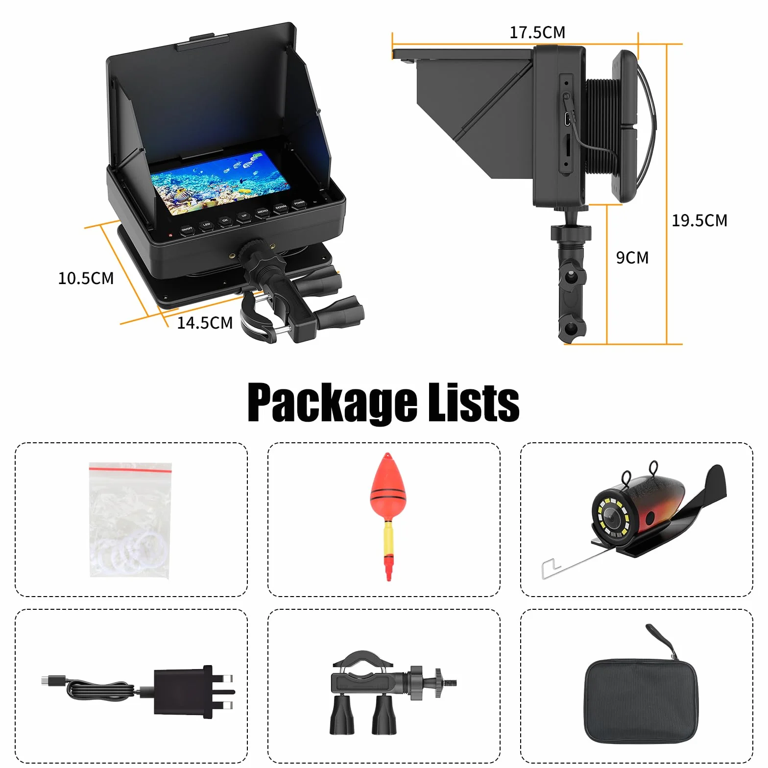 Fishfinder con Pantalla IPS de 4,3” Cámara de Pesca Submarina con Visión Nocturna, Localizador de Peces IP68 Impermeable, Batería 8500mAh, Portátil 1200TVL HD para Pesca en Hielo, Lago y Mar
