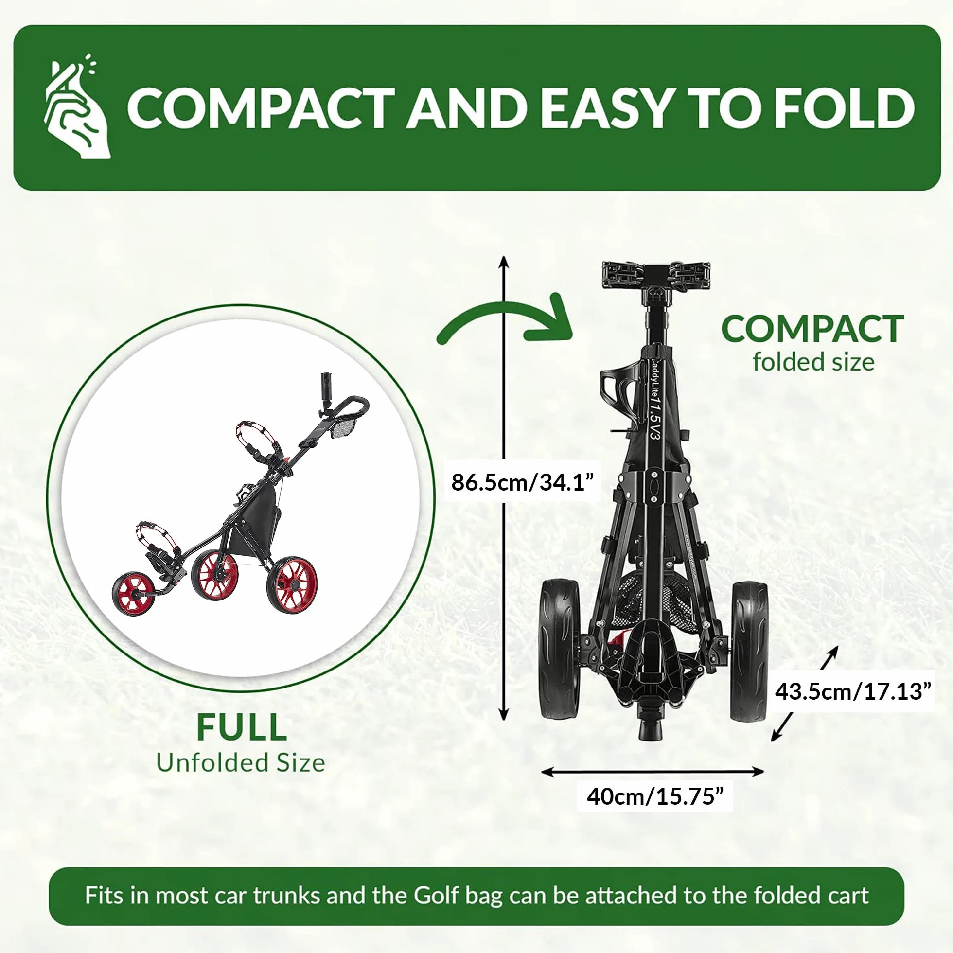 Caddytek CaddyLite 11.5 V3 3 Wheel Golf Push Cart Lightweight Easy Fold