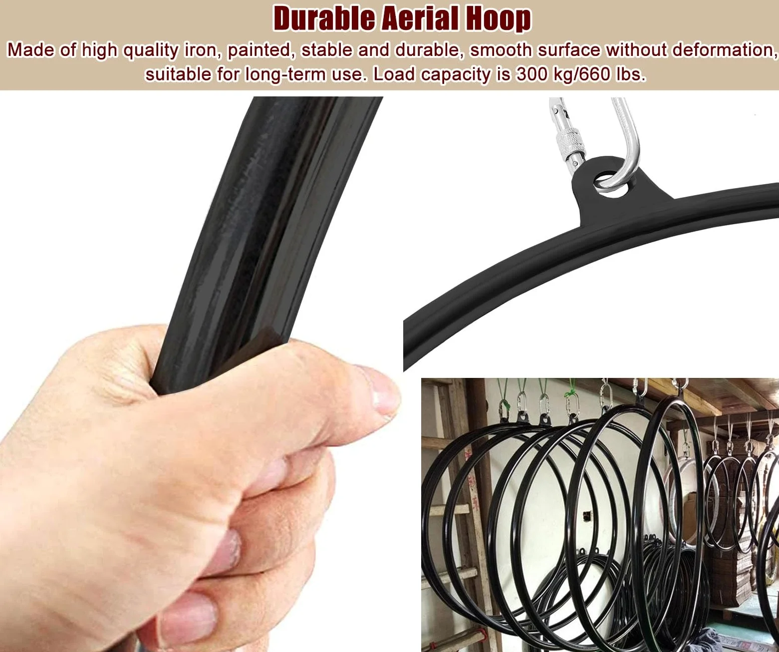 Juego de Anillas aéreas de Hierro, Disponibles en tamaños de 80 cm, 90 cm, 95 cm y 100 cm. Anillas Negras, aptas para Principiantes y Profesionales. Accesorios de Danza, Incluye complementos