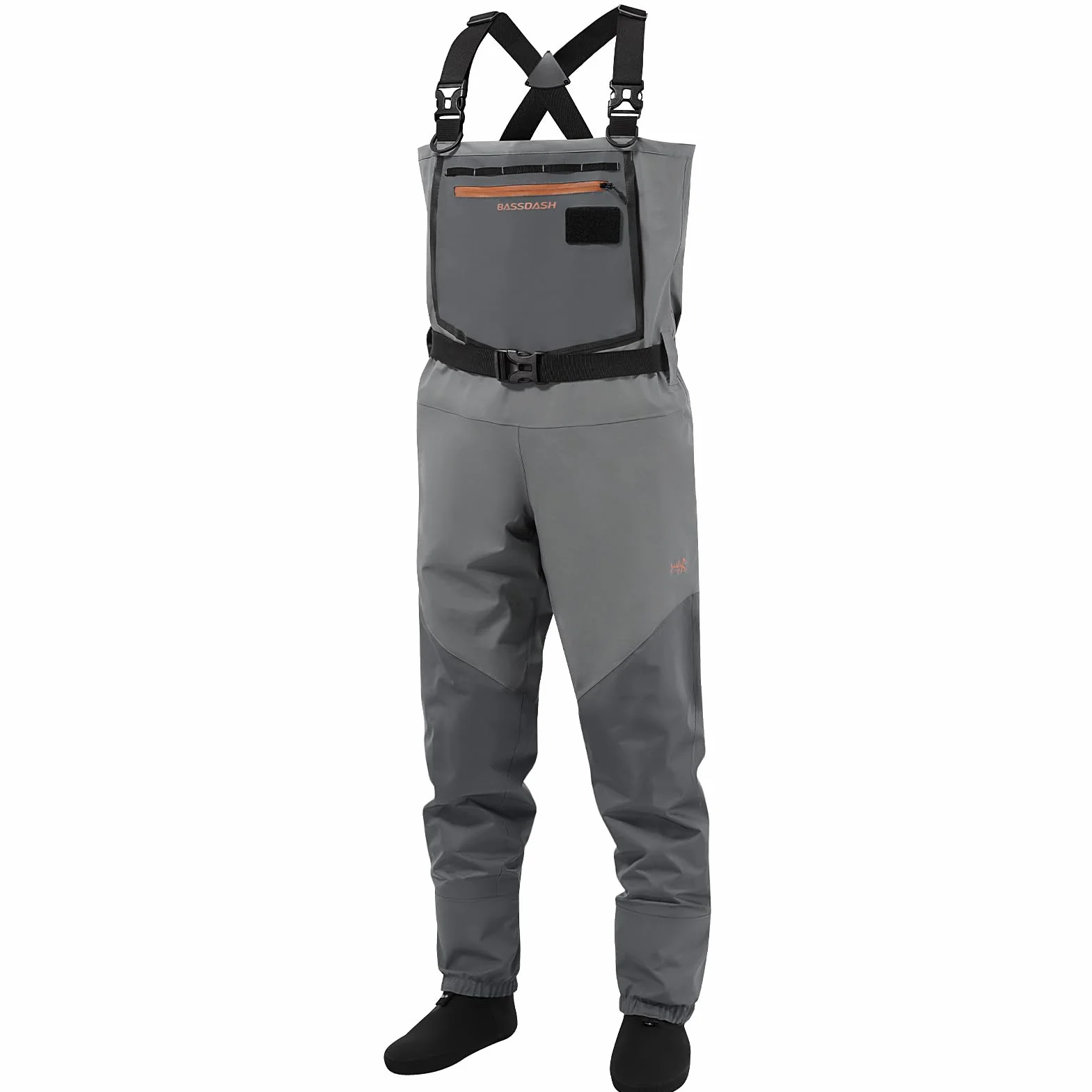 Bassdash Flex Hombre de Nylon Transpirable Vadeadores de Pecho Impermeable de Pesca con Mosca Calcetín de Pie para la Caza de Peso Ligero
