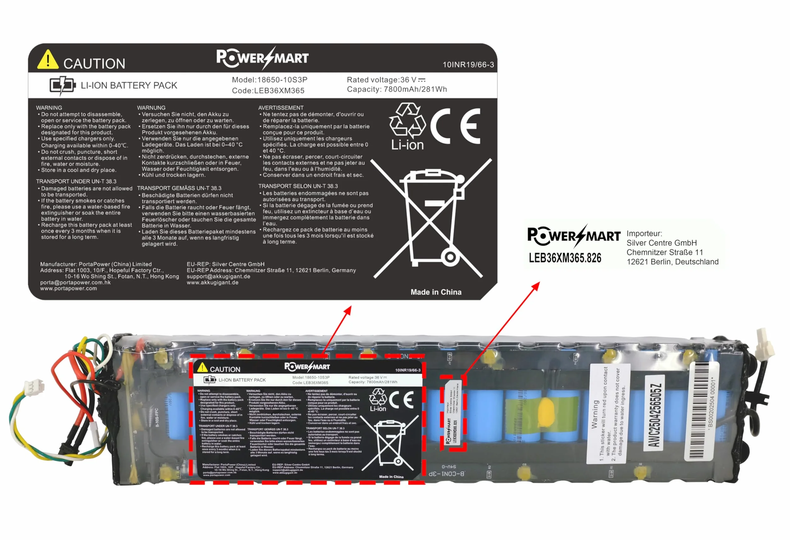PowerSmart Batería de Litio 36V 7800mAh para Xiaomi 1S M365 Mi3