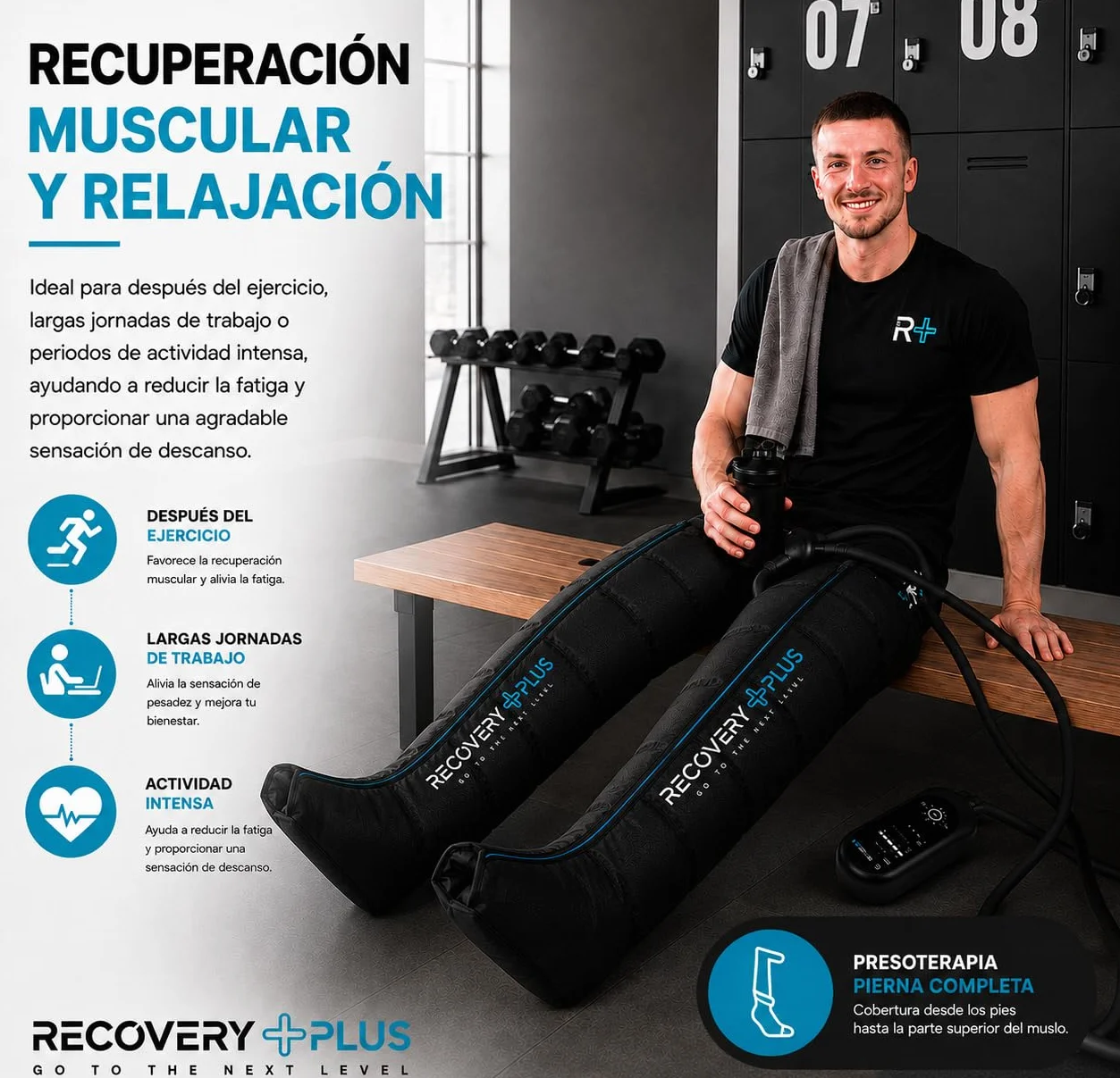 Recovery Plus RP 5.0 Presoterapia Casa Masajeador Pies Piernas 6 Modos 230 mmHg Talla L