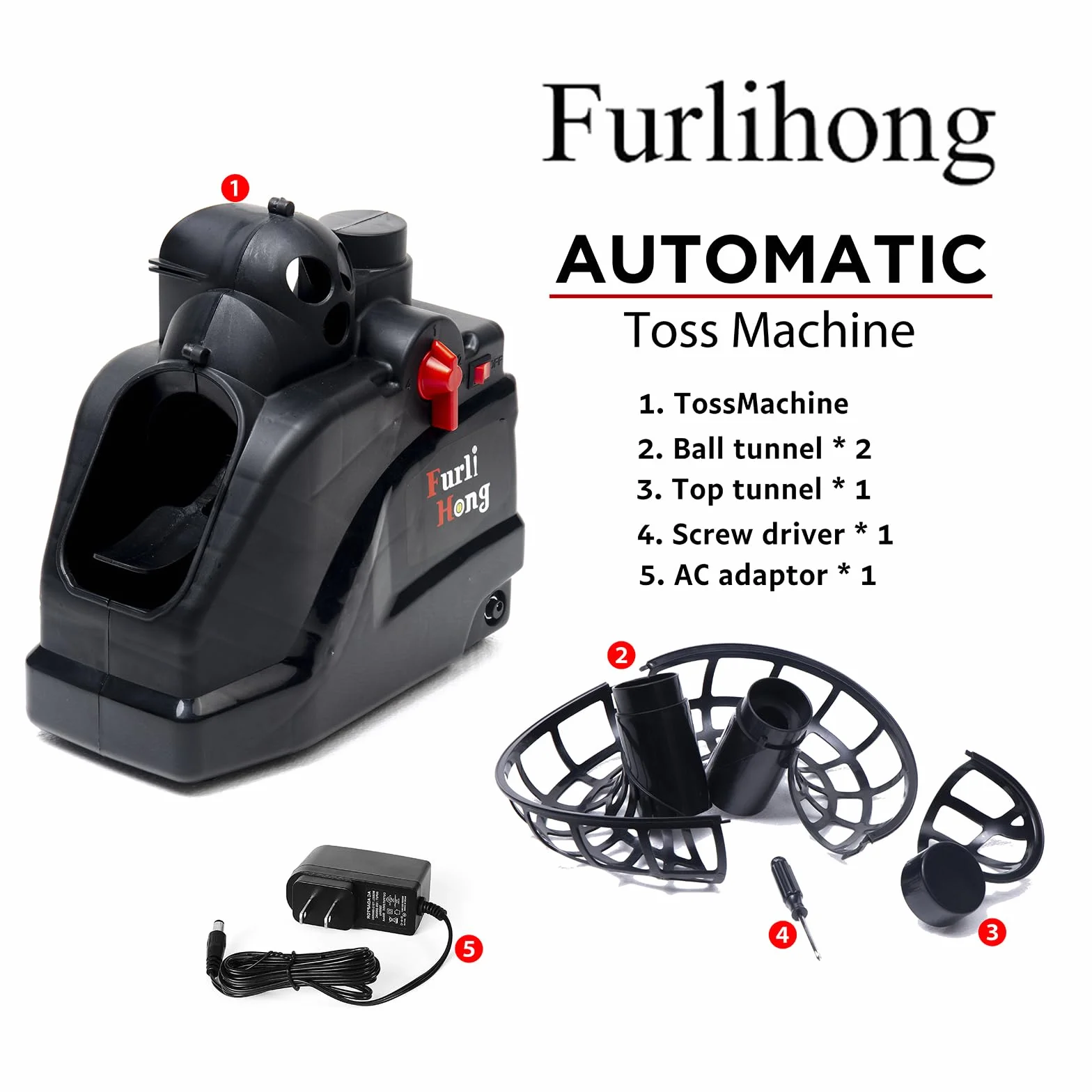 Furlihong 6802BH Lanzador de Pelotas 2 en 1 para Béisbol y Tenis, Velocidad de Lanzamiento Ajustable, Alimentado por Batería o Adaptador de Corriente, Pista Extendible, Ideal para Niños