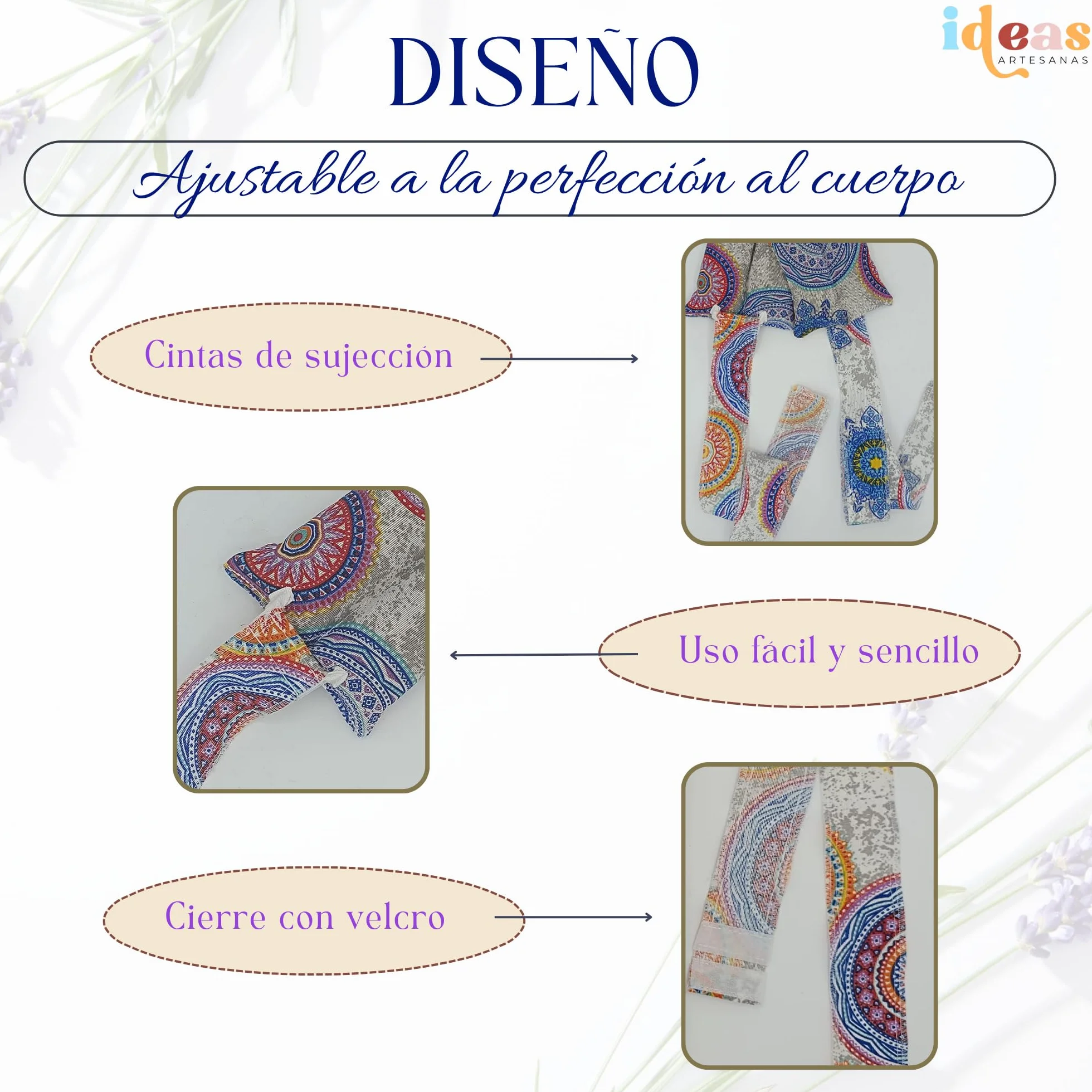Saco Semillas Microondas Cojín Térmico Ajustable 100% Algodón Trigo Lavanda Alivio Dolores Musculares Menstrual Lumbago Mandala Azul