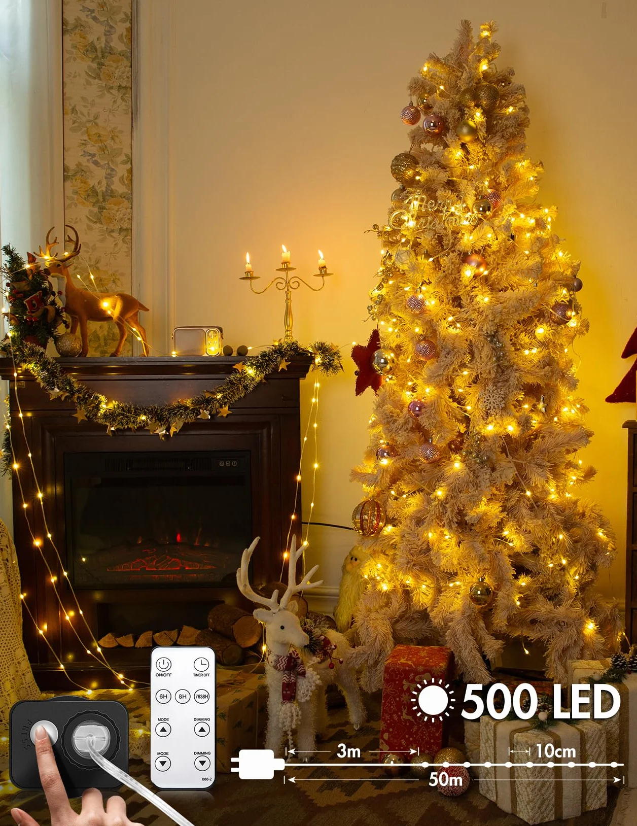 Guirnaldas Luces Exterior 50M 500 LED Cadena de Luces 8 Modos Impermeables Decoración Navidad