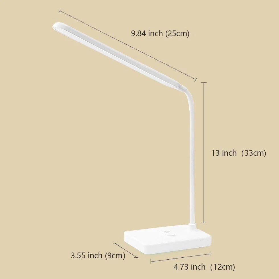 Lámpara LED de escritorio recargable 2000mAh, luz lectura inalámbrica, control táctil 3 colores, 6 brillo ajustable