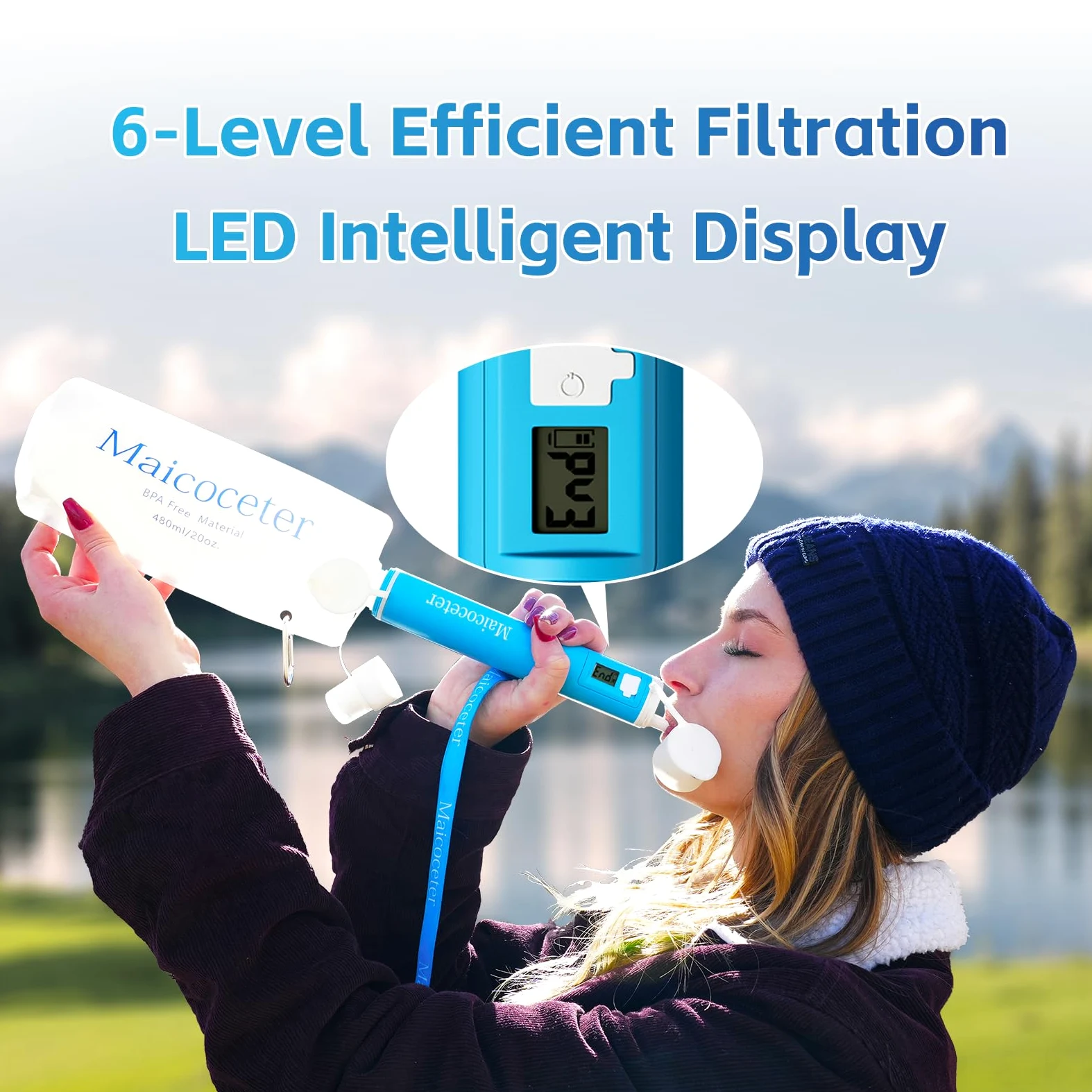 Pajita con filtro de agua por gravedad UV, sistema de filtración de agua portátil, preparación para emergencias, suministros de camping, purificador de agua, purificador de agua, supervivencia para
