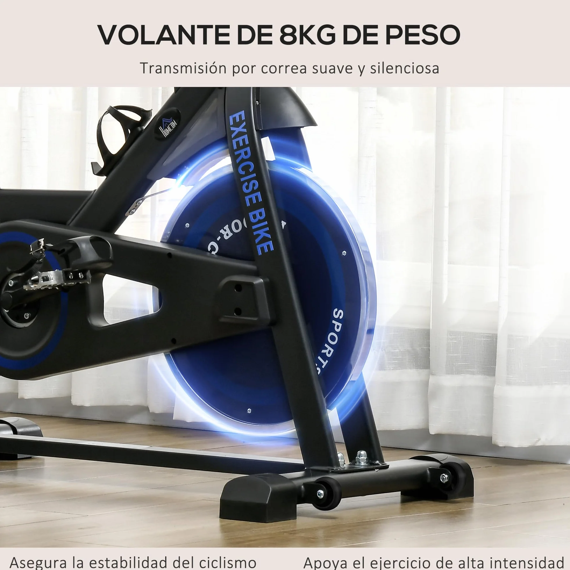HOMCOM Bicicleta Estática con Resistencia Regulable Bici Estática Bicicleta de Fitness con Volante de Inercia 8 kg Pantalla LCD Manillar y Asiento Ajustable para Casa Gimnasio Azul
