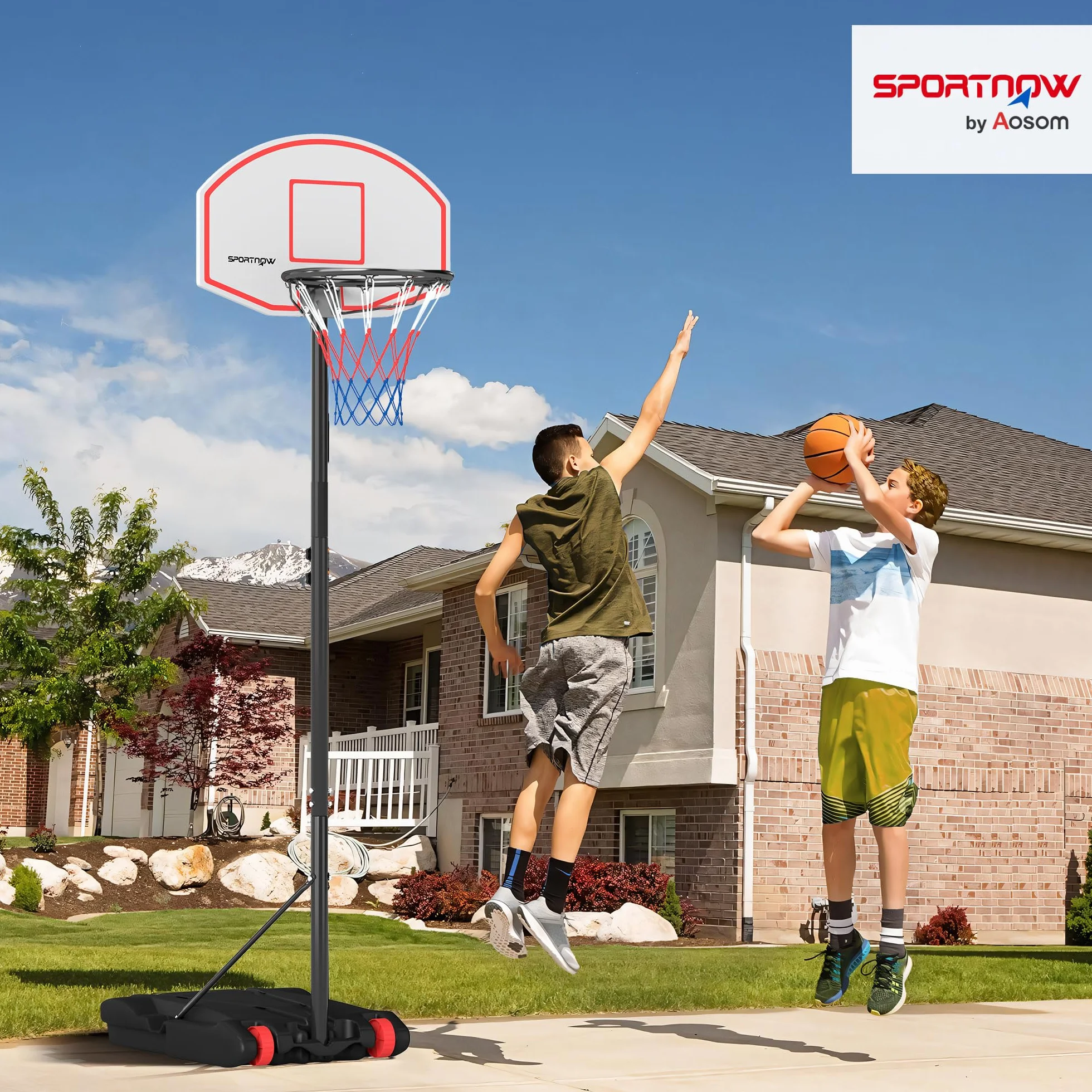 SPORTNOW Canasta de Baloncesto Exterior Tablero Dardos Altura Ajustable 210-247 cm Aro Portátil Ruedas Base Rellenable Negro