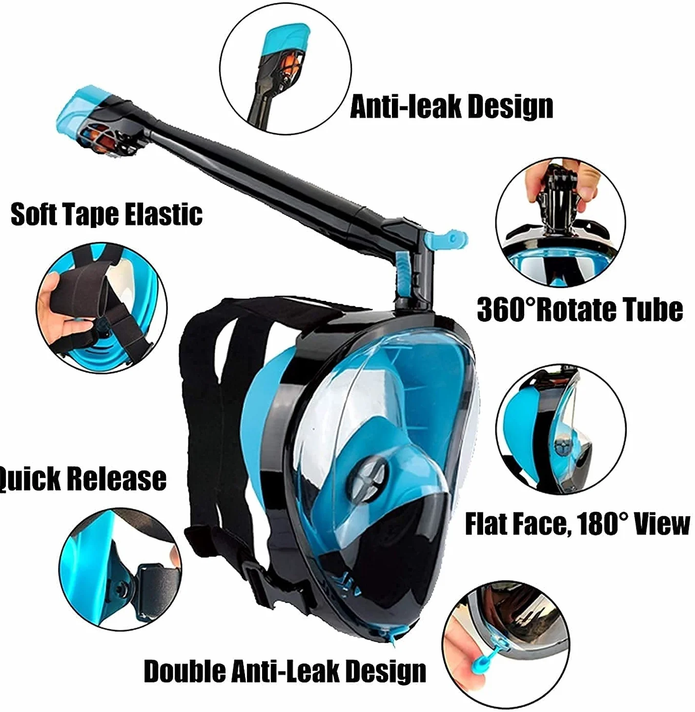 Máscara de Buceo Máscaras de Snorkel Máscaras de Buceo Subacuáticas Rotación de 360 Grados Vista de 180 Antivaho Antifugas Equipo de Snorkel Profesional de Cara Completa para Adultos (Azul 2 L)
