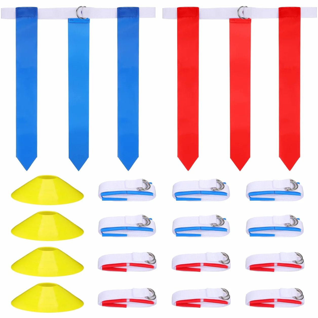 VORCOOL 16 Pcs Set de Fútbol con Bandera 12 cinturones 4 conos Accesorios de Entrenamiento para Jugadores de Fútbol