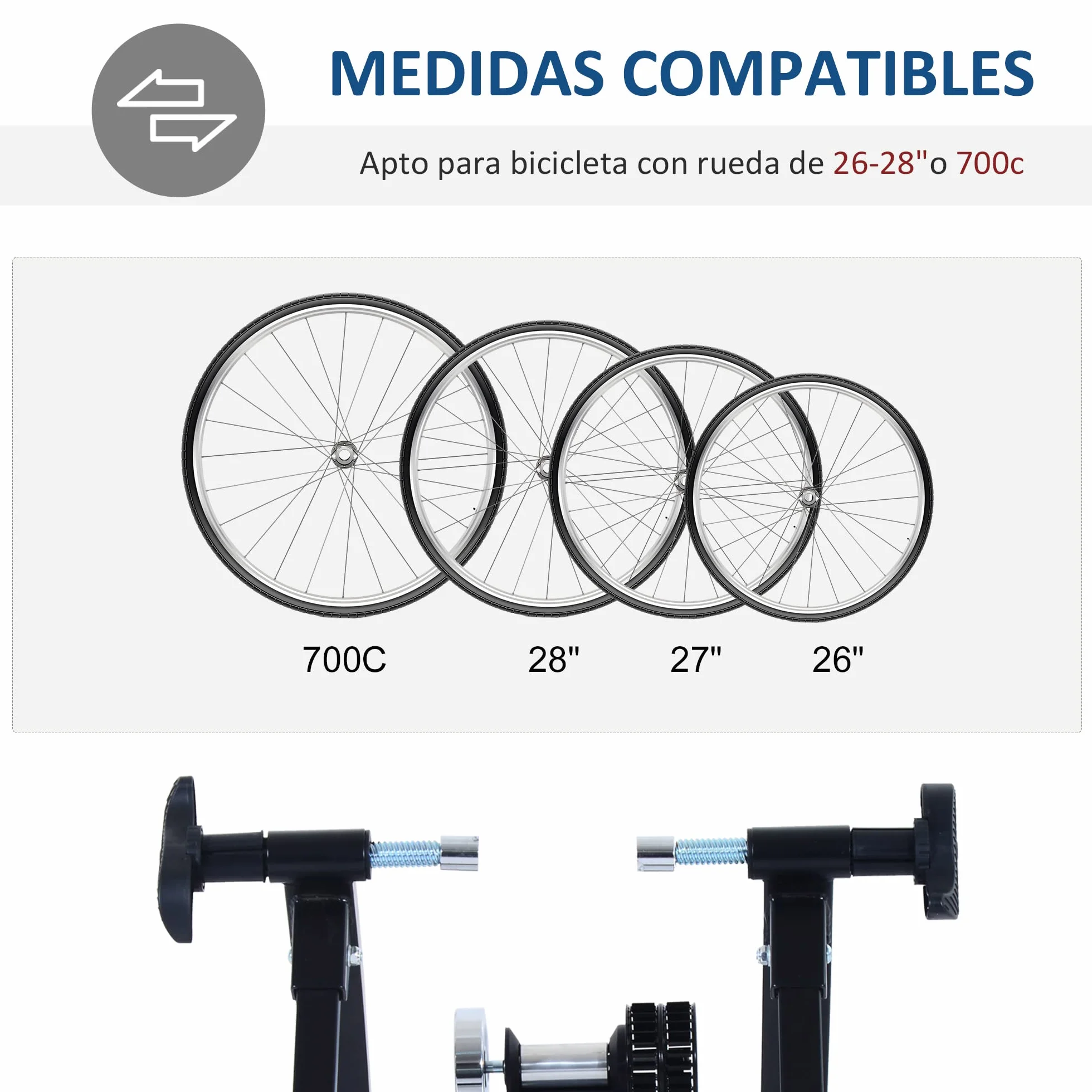 HOMCOM Rodillo de Bicicleta Entrenamiento Plegable con Resistencia Magnética para Ruedas de 650C/700C o 26-28 Pulgadas para Casa Interior Carga 135 kg 54,5x47,2x39,1 cm Negro