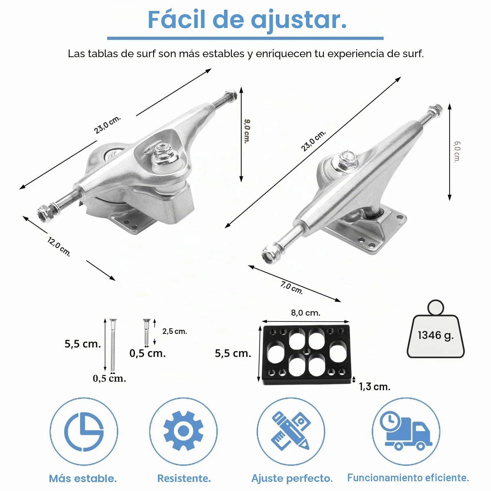 Meraki Land Surfing Eje de monopatín, Eje de Surf para YOW S6 Red Spring Bridge Longboard Skateboard Trucks Adaptador, Juego de Sellos Plateados