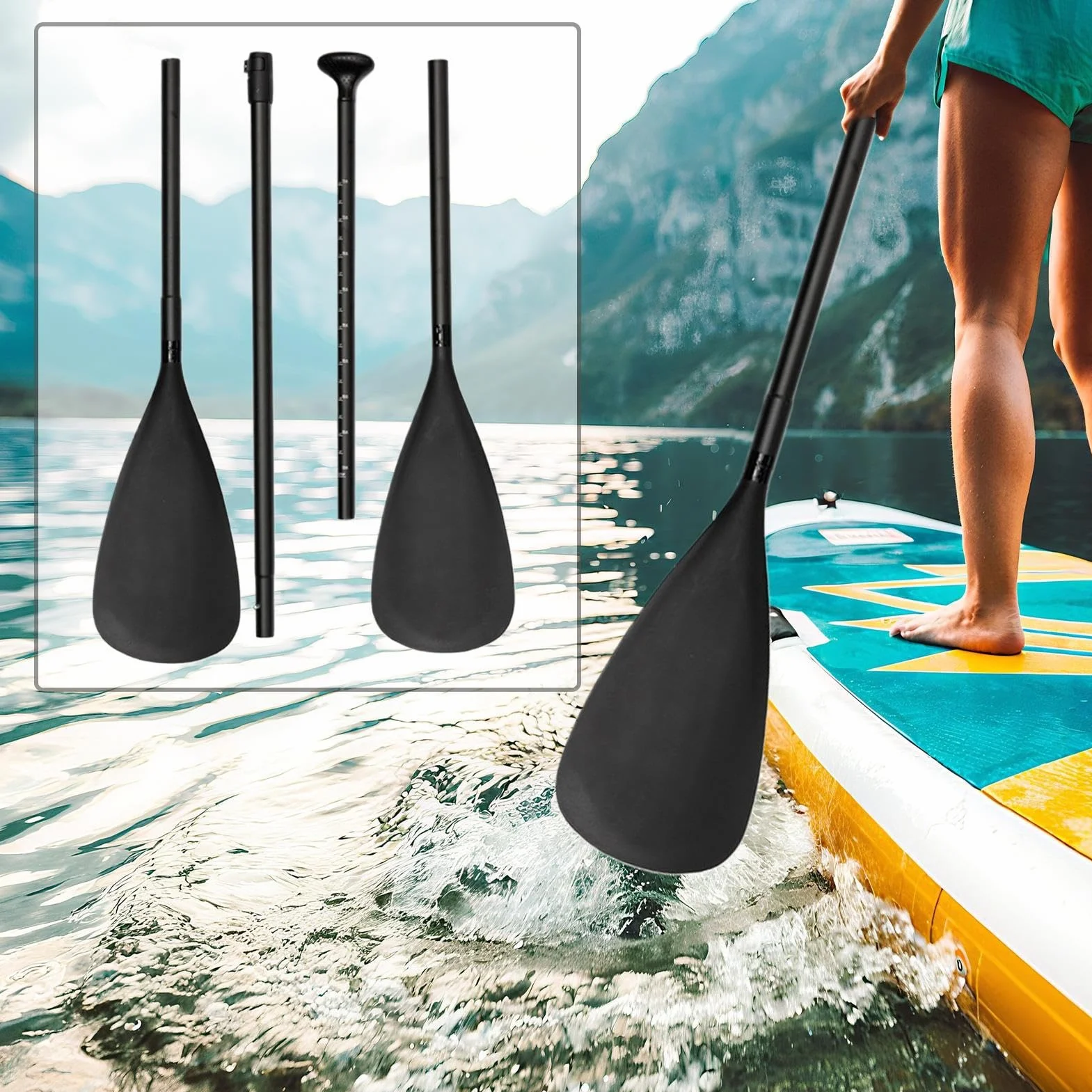 Remos de Kayak para Adultos Palas Dobles Longitud Ajustable Liberación Rápida Cabeza Doble Combinable