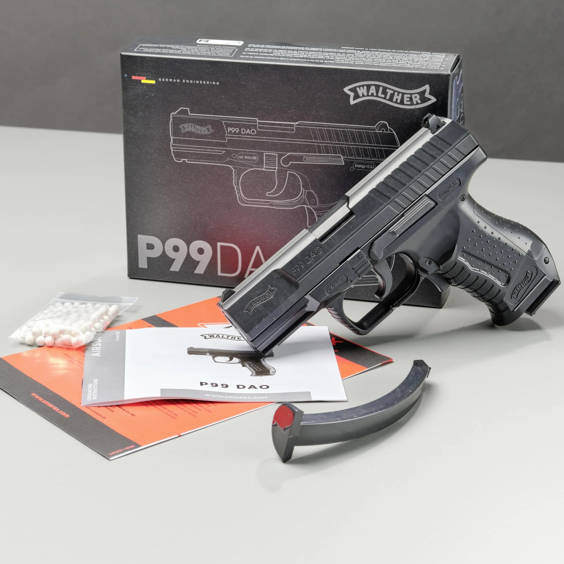 Walther P99 DAO Pistola de Airsoft, eléctrica, con máx. 0,5 Julios, Negro, 180 mm