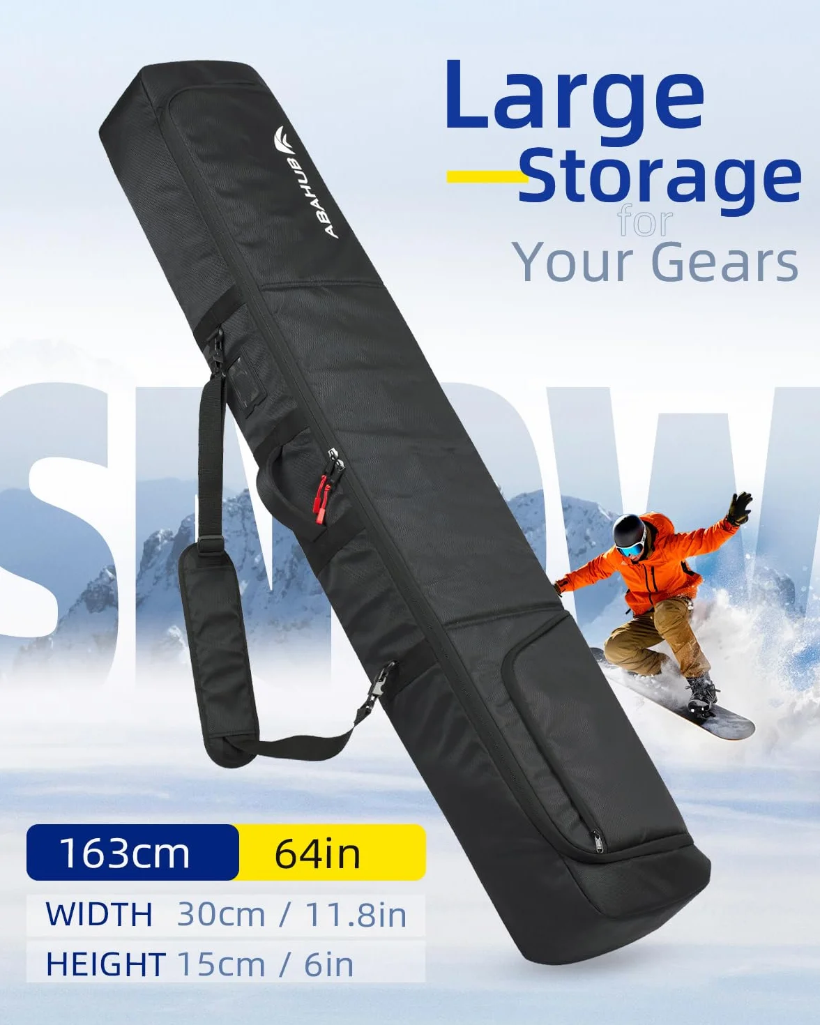 Abahub Funda de Esquís y Bolsa de Snowboard Acolchada e Impermeable - Funda Tabla Snowboard hasta 153 cm, con Correa Ajustable - para Hombre y Mujer, Ideal para Viaje