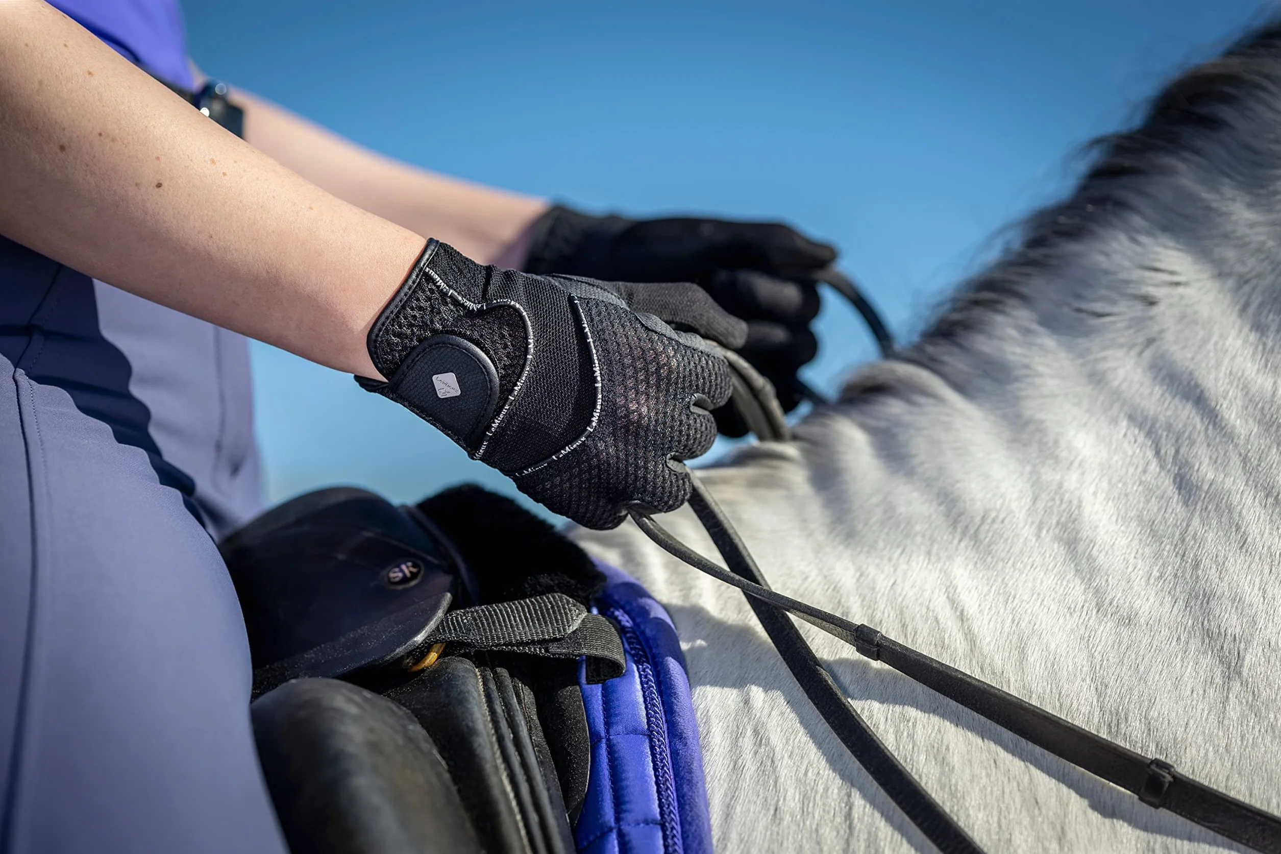 LeMieux Guantes de equitación unisex de malla 3D en negro, ligeros y transpirables, antideslizantes