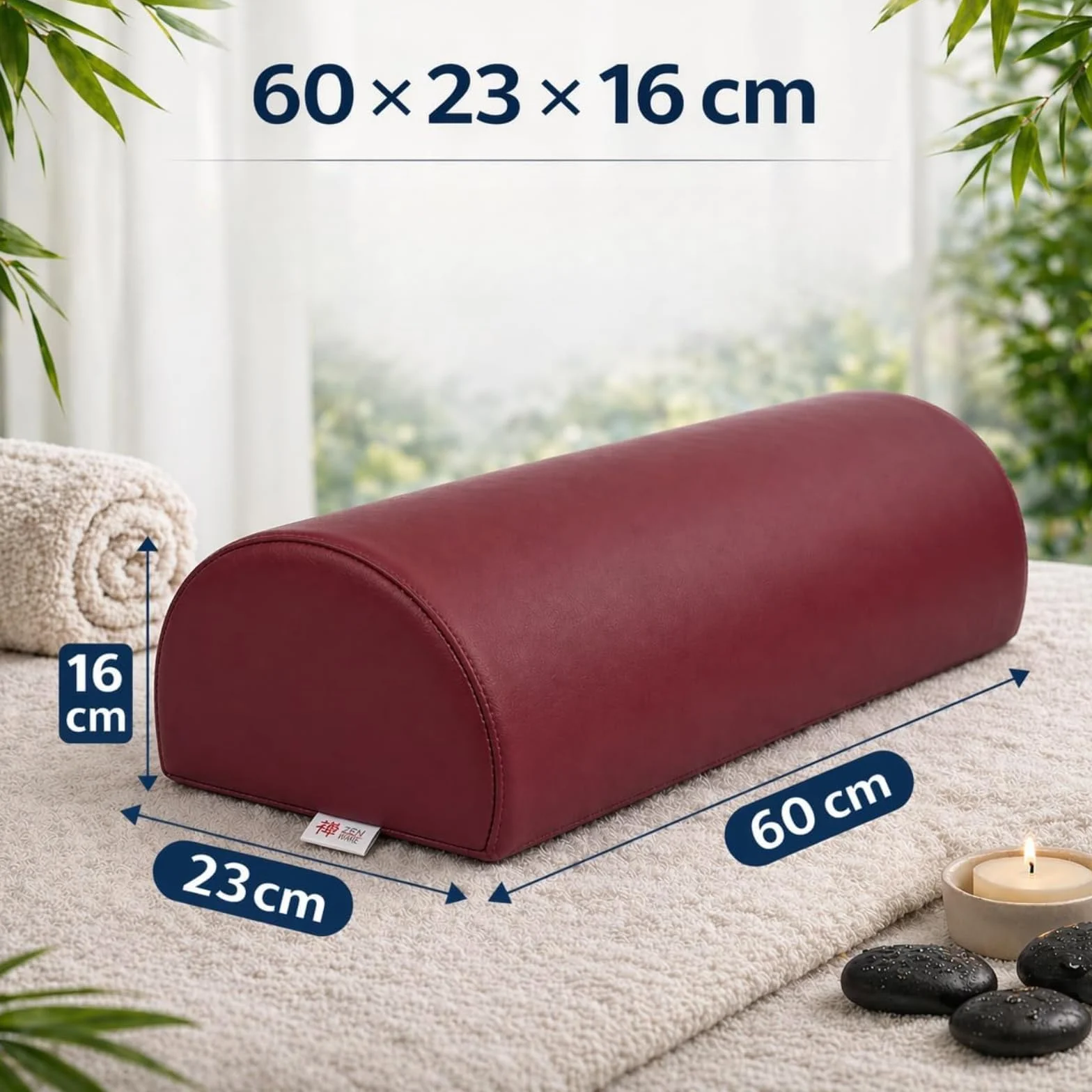 Medio Rodillo Pilates de Masaje y Fisioterapia 60x23x16 cm PU Cuero Borgoña