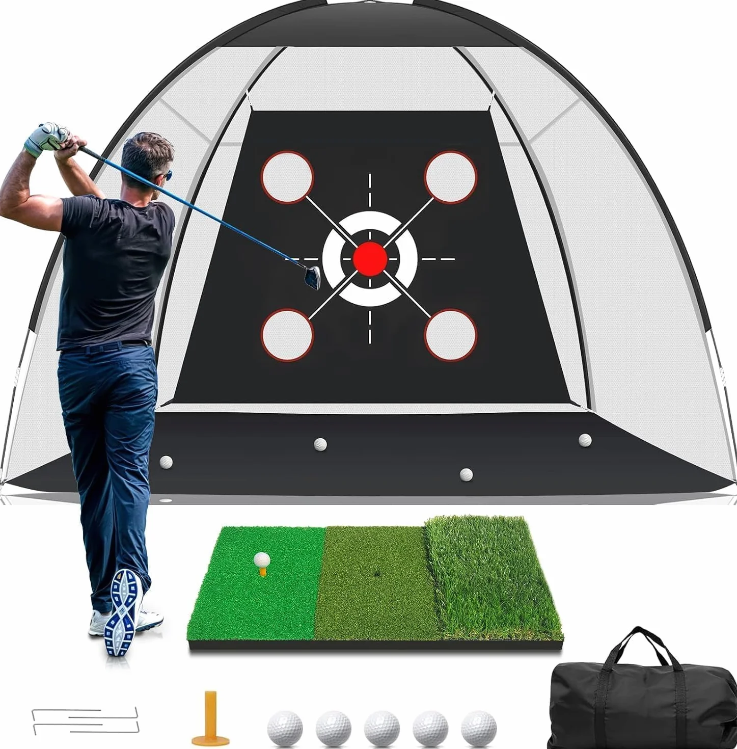 Red de entrenamiento de golf 10x7 pies con colchoneta juego completo para interiores exteriores