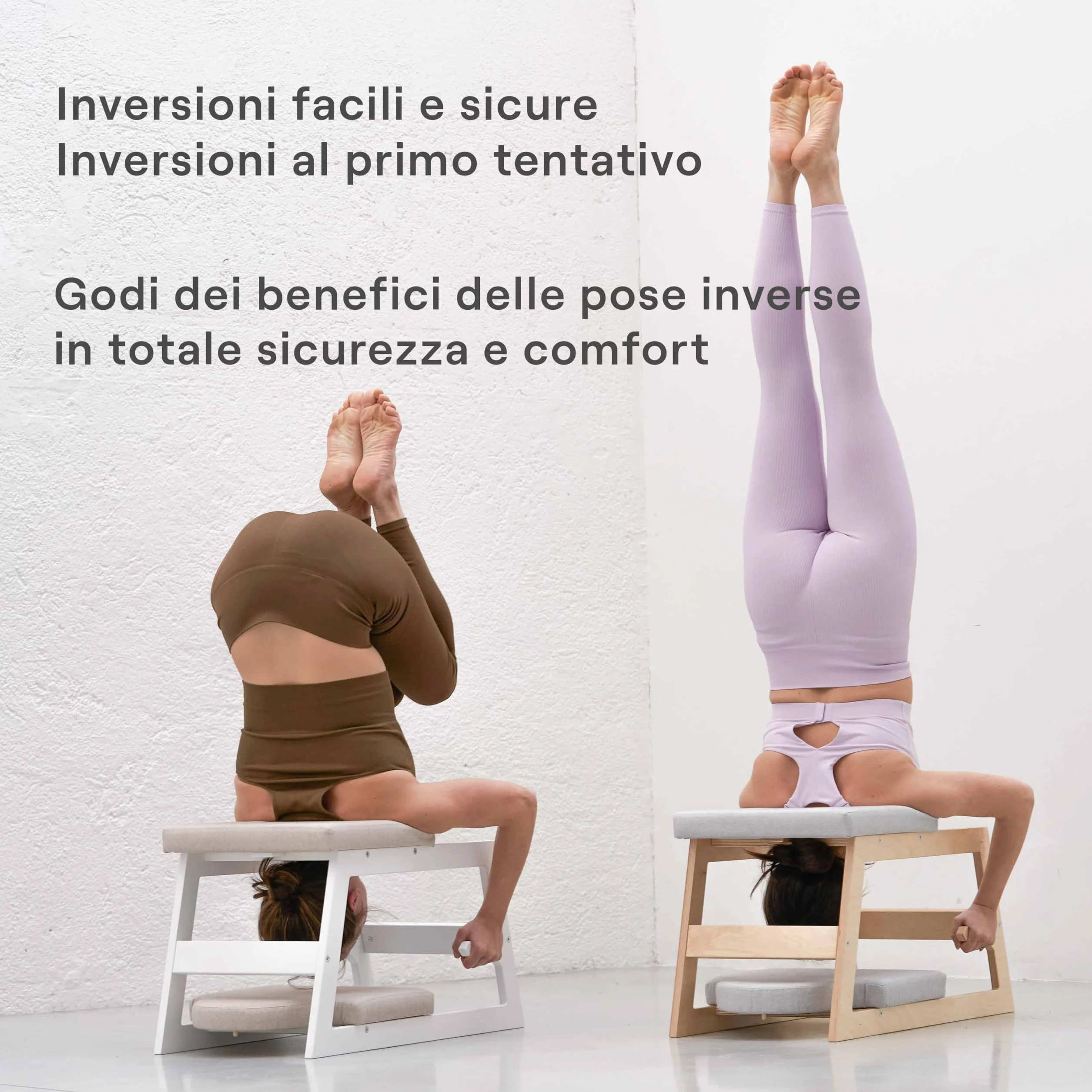 MeansWood Banco de Inversión para Yoga de Madera – Silla de Yoga para Posturas Invertidas – Soporte para Sirsasana, Posturas Invertidas de Cabeza (Versión Transparente) - Made in Italy