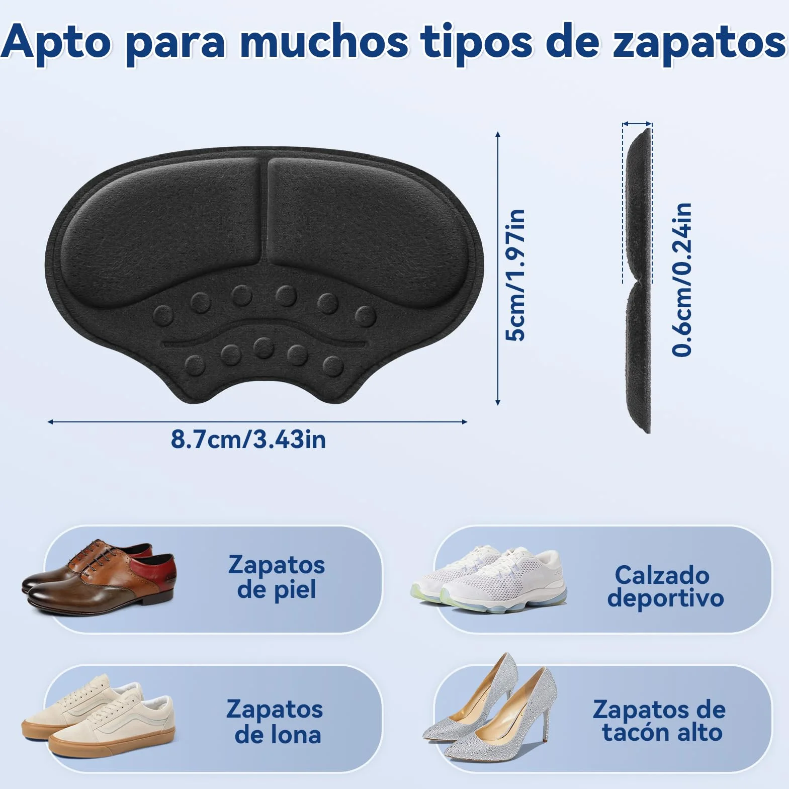 Almohadillas autoadhesivas para el talón, 3 pares, antideslizantes para zapatos sueltos y tacón alto