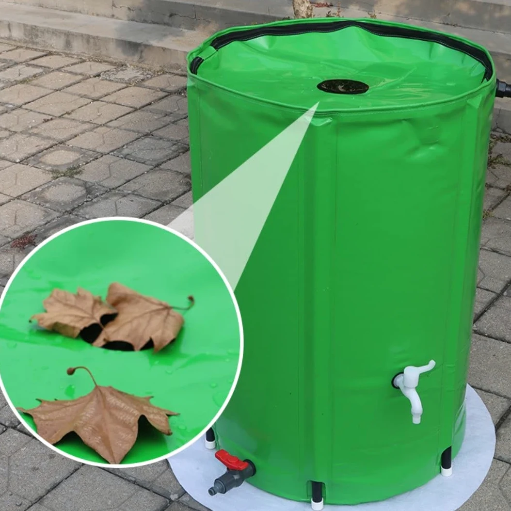 QBREZA Cubo de recogida de agua de lluvia al aire libre Cubo de almacenamiento de agua de jardín Cubo de recogida de agua de lluvia plegable de PVC (color: verde, tamaño: 500 L)