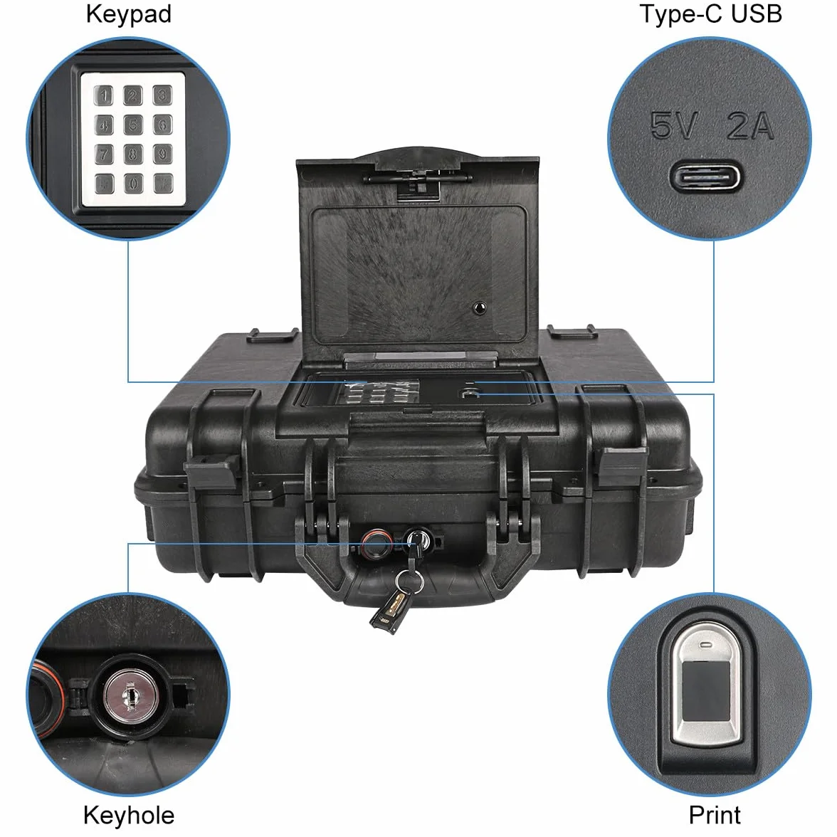 Qisan Caja fuerte para armas de fuego para pistolas, resistente al agua, antirrobo, cerradura de llave y contraseña digital, acero