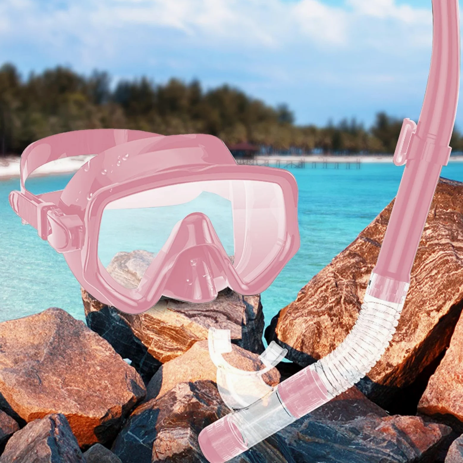 Snorkel seco | Snorkel y Máscara de Buceo, Máscara Facial Panorámica de Silicona para Deportes Acuáticos, Natación y Playa