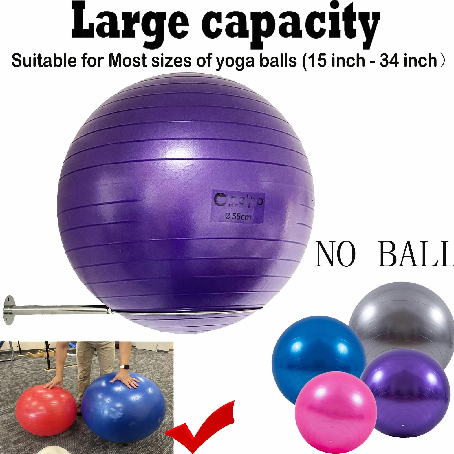 Soporte para Pelotas de Gimnasio de Acero Inoxidable montado en la Pared, Estante de Almacenamiento Resistente para Pelotas de Yoga, Soporte de exhibición de Bolas de Estabilidad para Ejercicio/Yoga