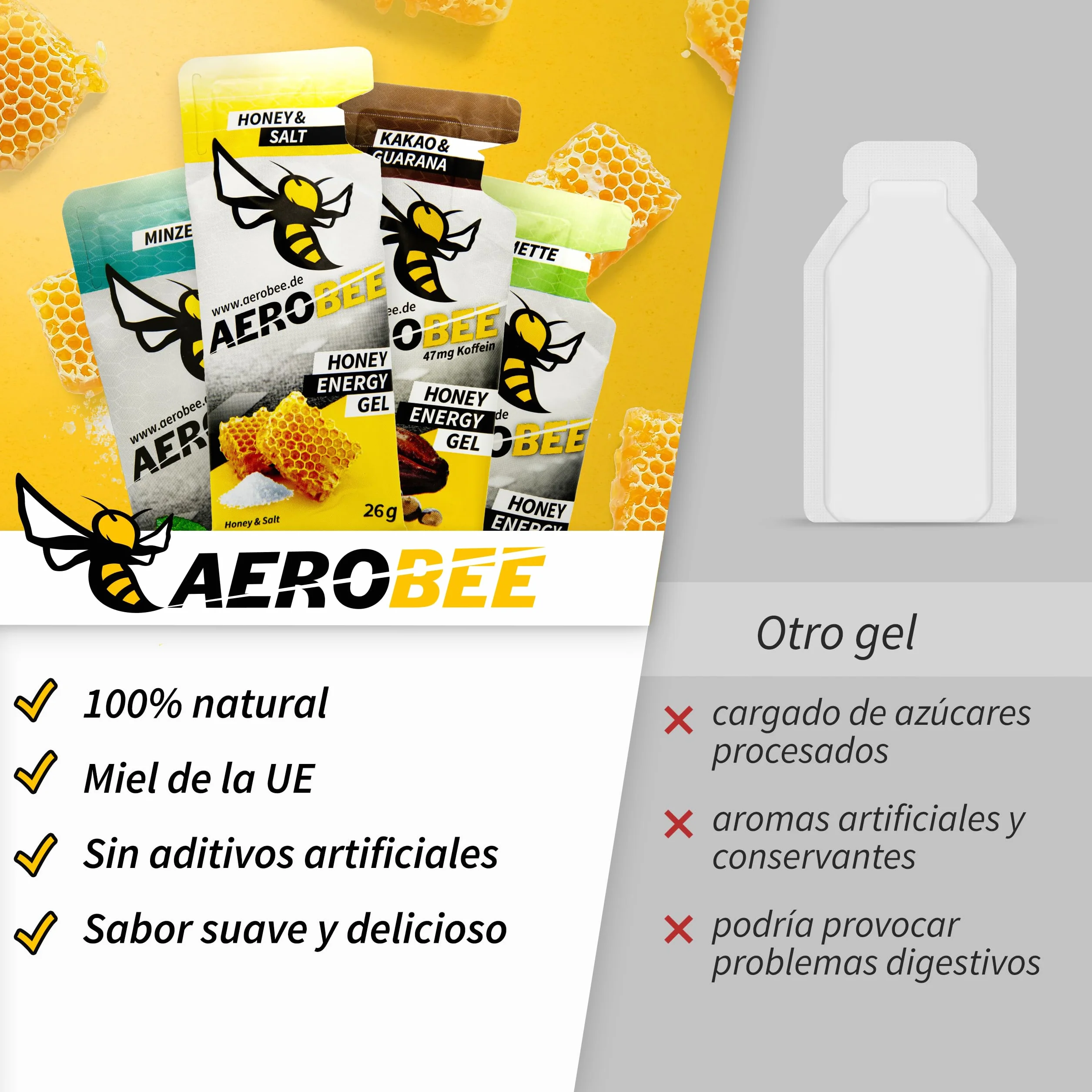 AEROBEE Energy Gel Classic Sabor a Miel y Sal 10x26g Gel Deportivo Energético Natural